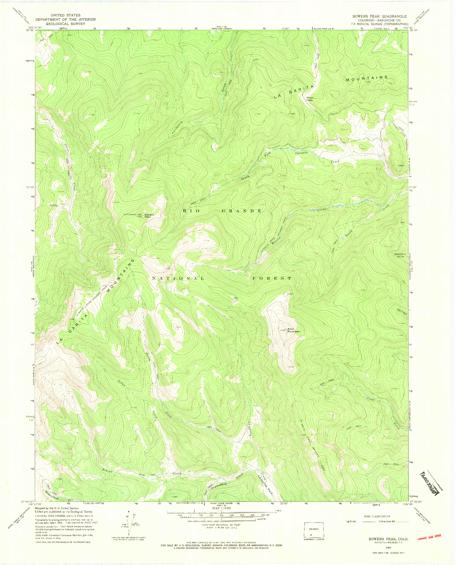 USGS 1:24000-SCALE QUADRANGLE FOR BOWERS PEAK, CO 1967
