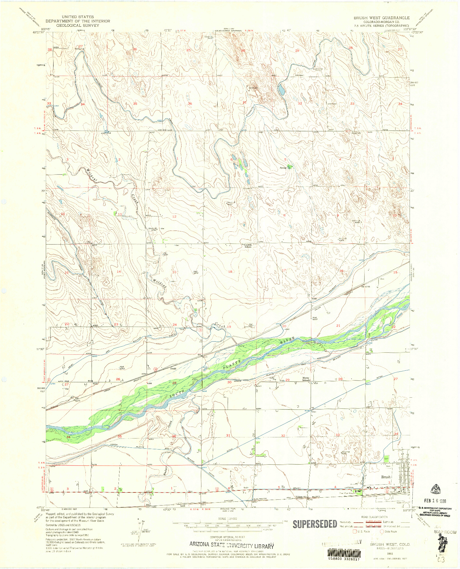 USGS 1:24000-SCALE QUADRANGLE FOR BRUSH WEST, CO 1951