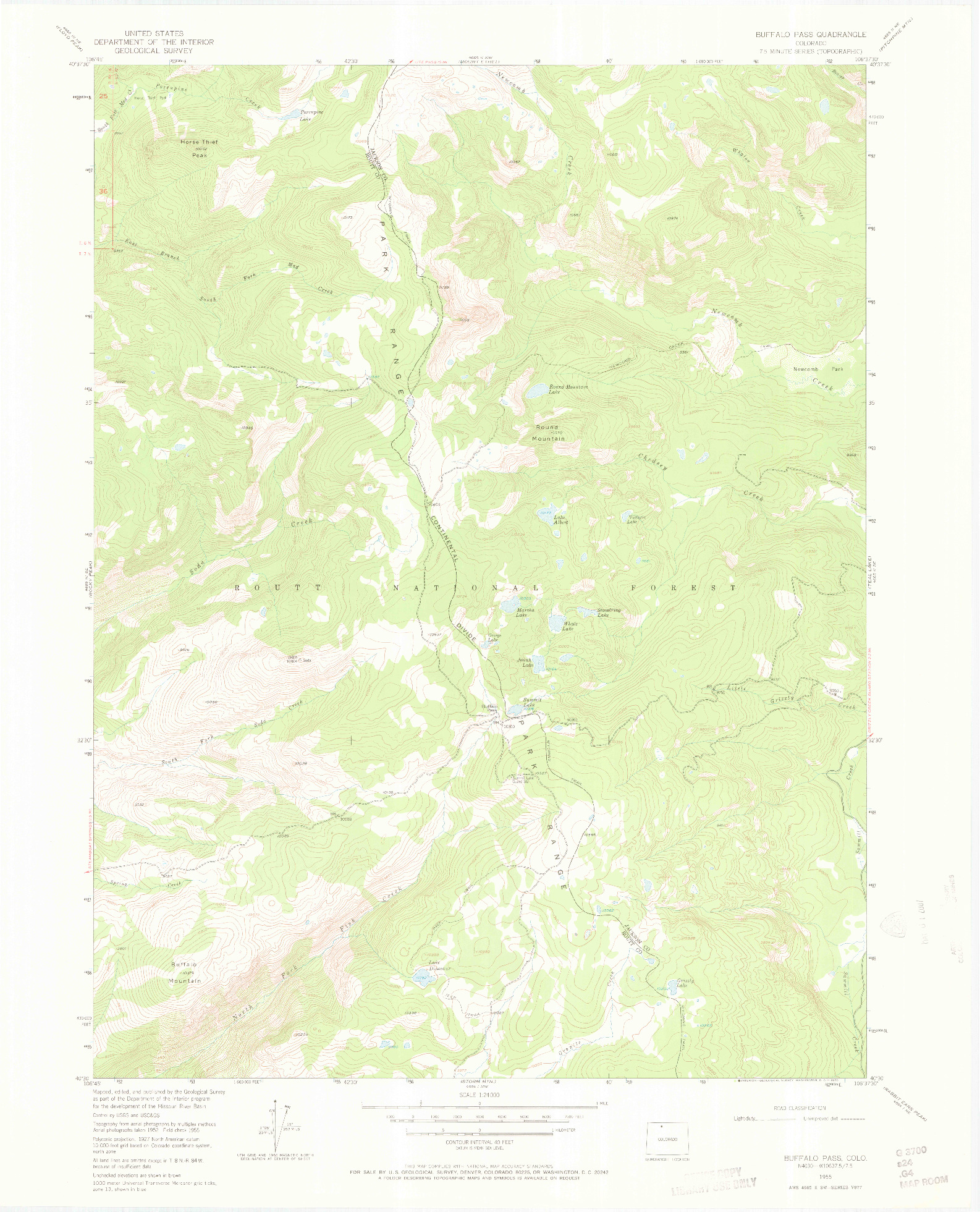 USGS 1:24000-SCALE QUADRANGLE FOR BUFFALO PASS, CO 1955