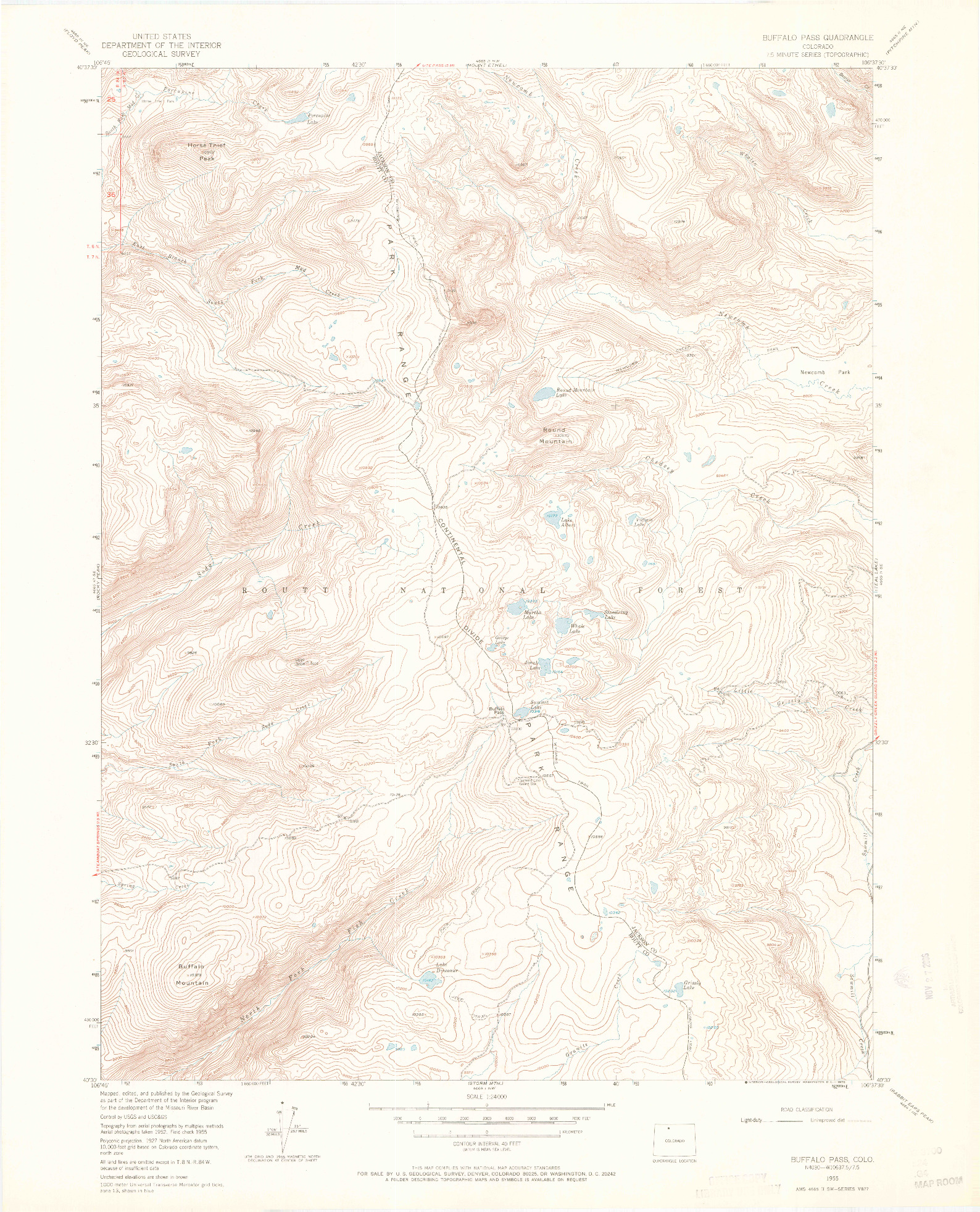 USGS 1:24000-SCALE QUADRANGLE FOR BUFFALO PASS, CO 1955