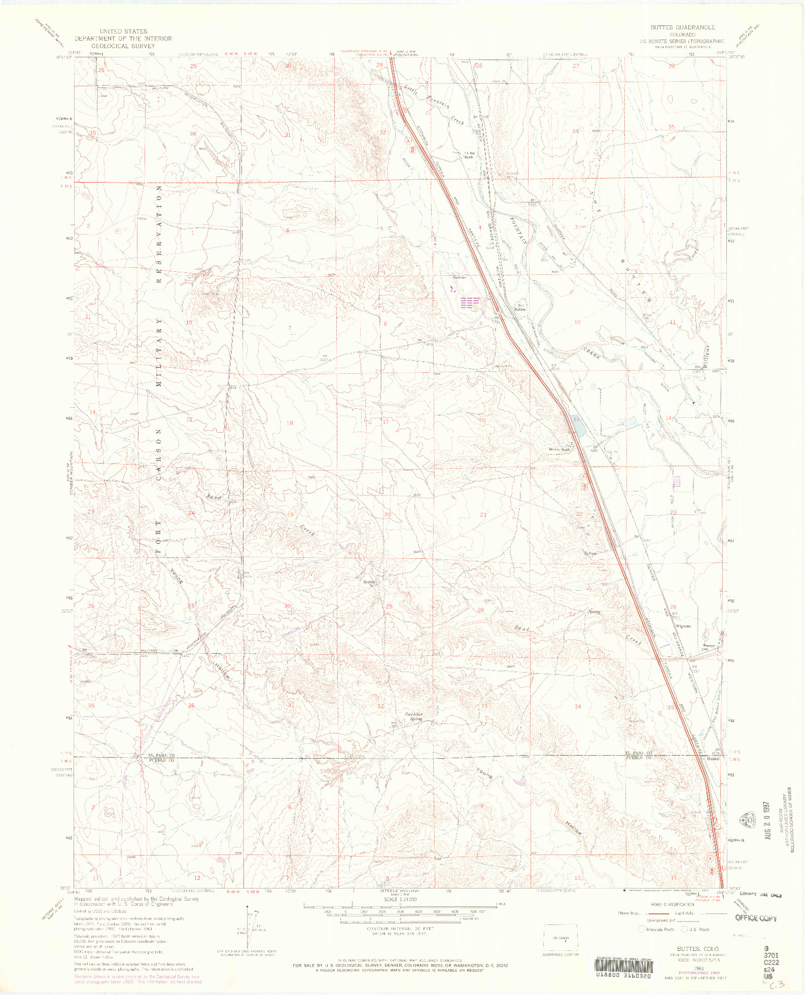 USGS 1:24000-SCALE QUADRANGLE FOR BUTTES, CO 1961