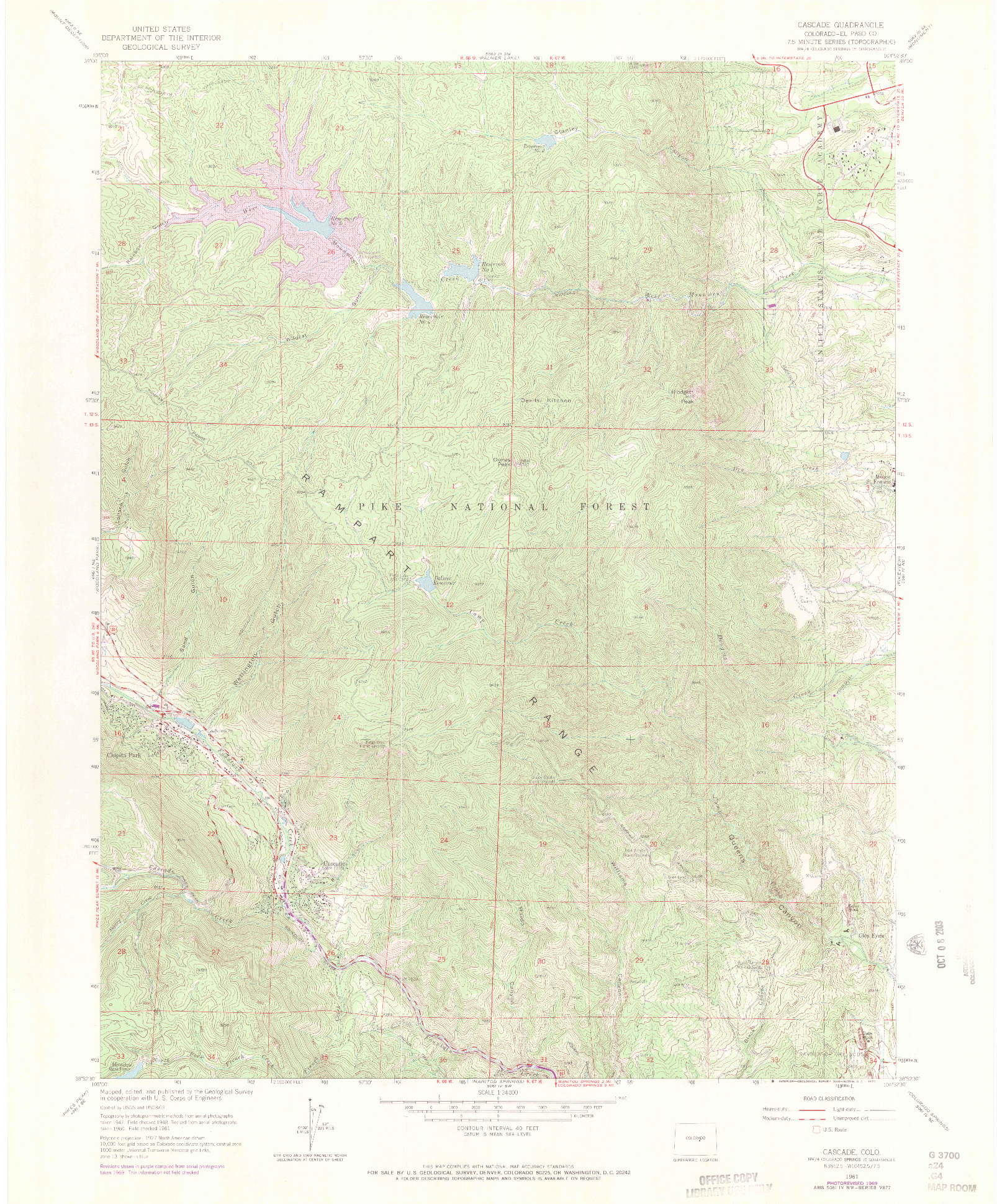 USGS 1:24000-SCALE QUADRANGLE FOR CASCADE, CO 1961