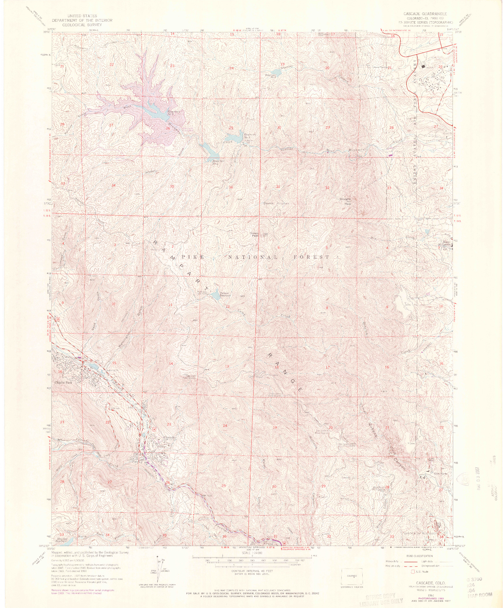 USGS 1:24000-SCALE QUADRANGLE FOR CASCADE, CO 1961