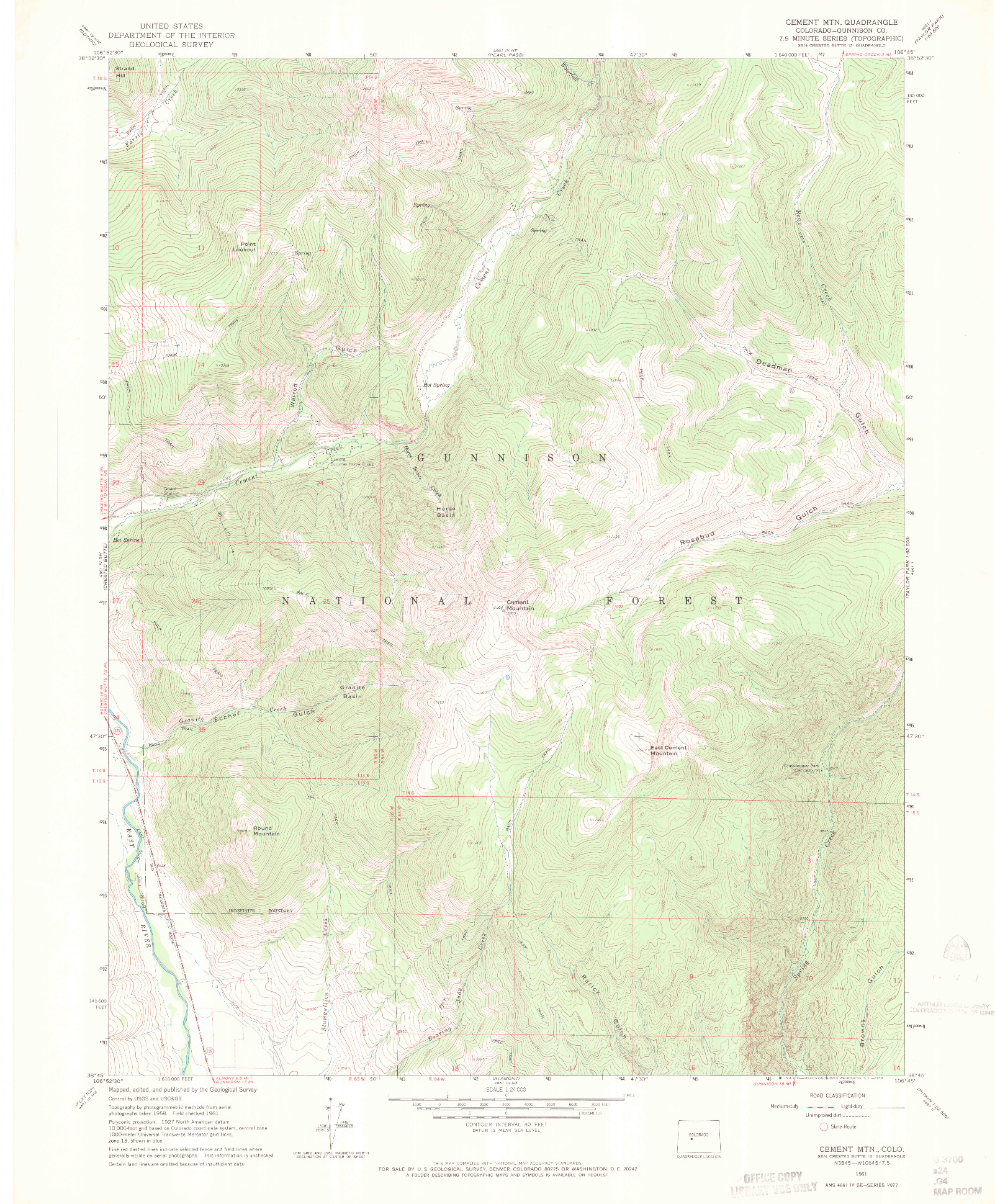 USGS 1:24000-SCALE QUADRANGLE FOR CEMENT MOUNTAIN, CO 1961