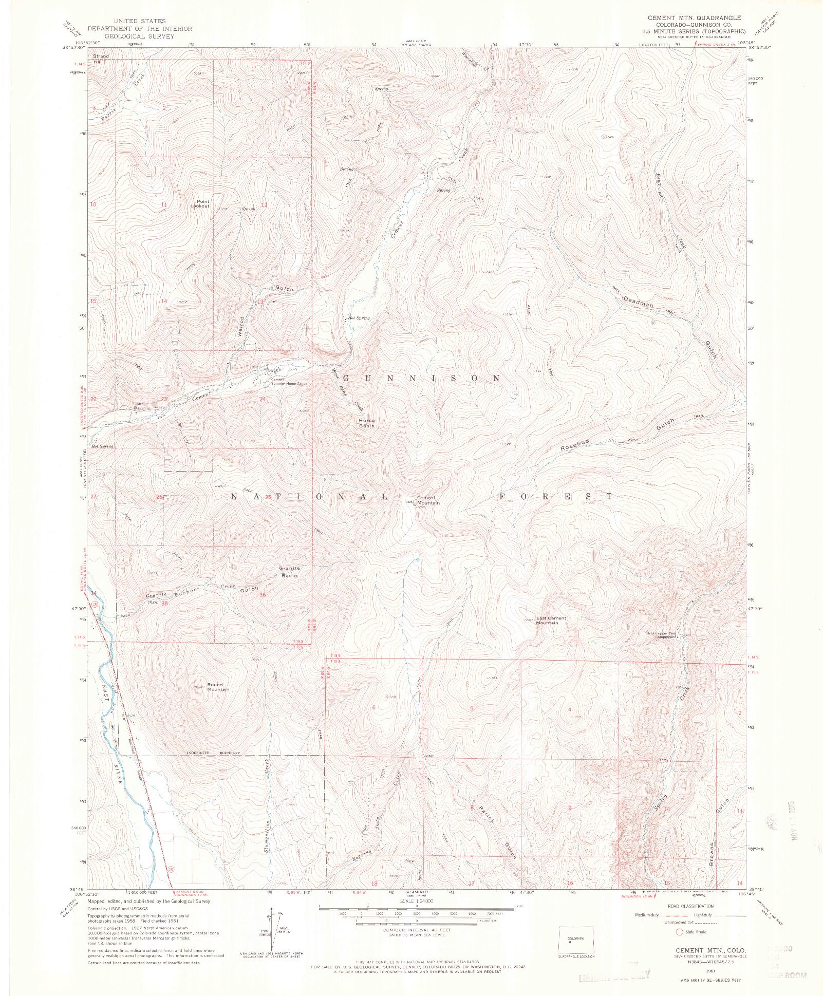 USGS 1:24000-SCALE QUADRANGLE FOR CEMENT MOUNTAIN, CO 1961