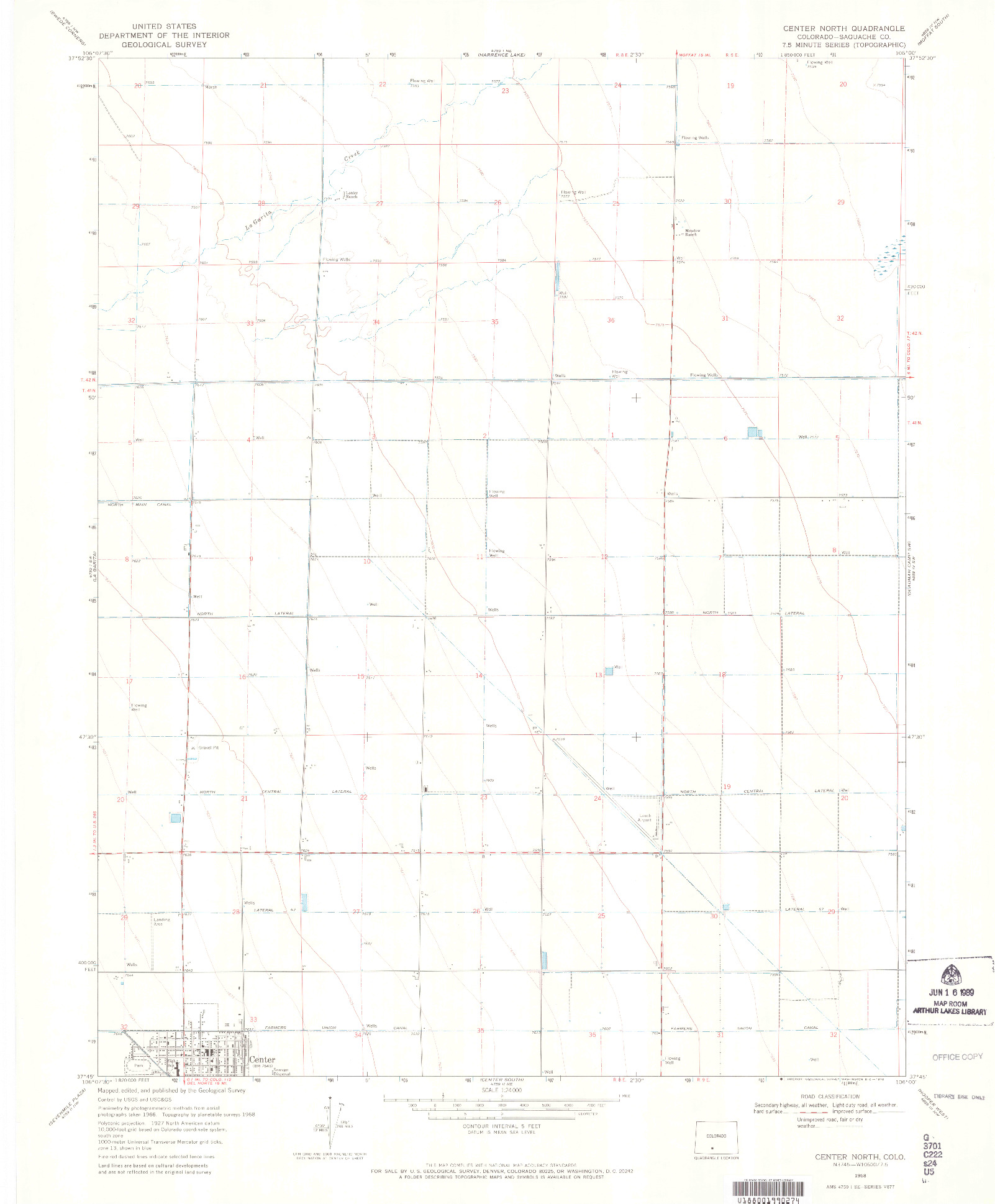 USGS 1:24000-SCALE QUADRANGLE FOR CENTER NORTH, CO 1968