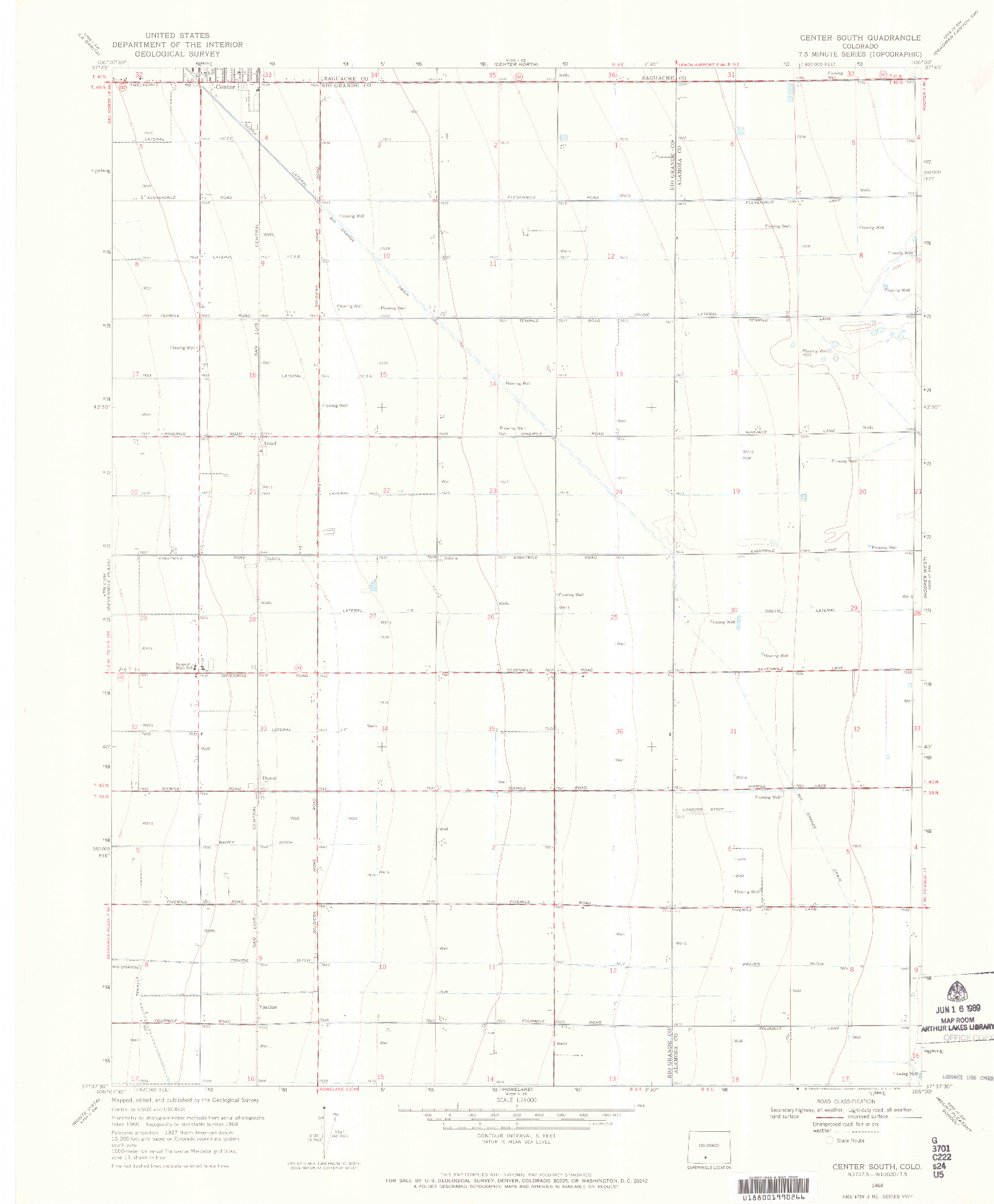 USGS 1:24000-SCALE QUADRANGLE FOR CENTER SOUTH, CO 1968