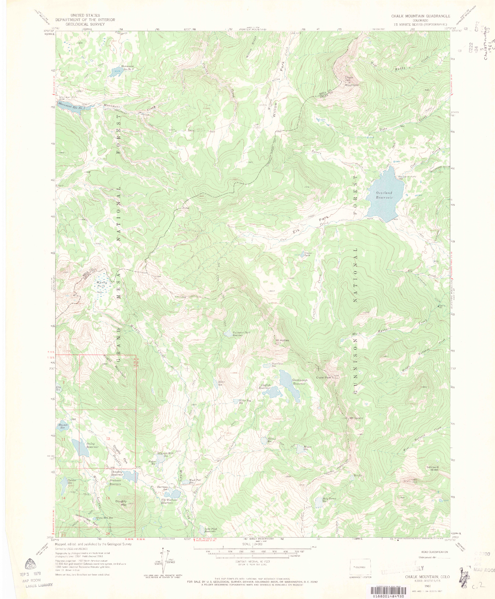 USGS 1:24000-SCALE QUADRANGLE FOR CHALK MOUNTAIN, CO 1961