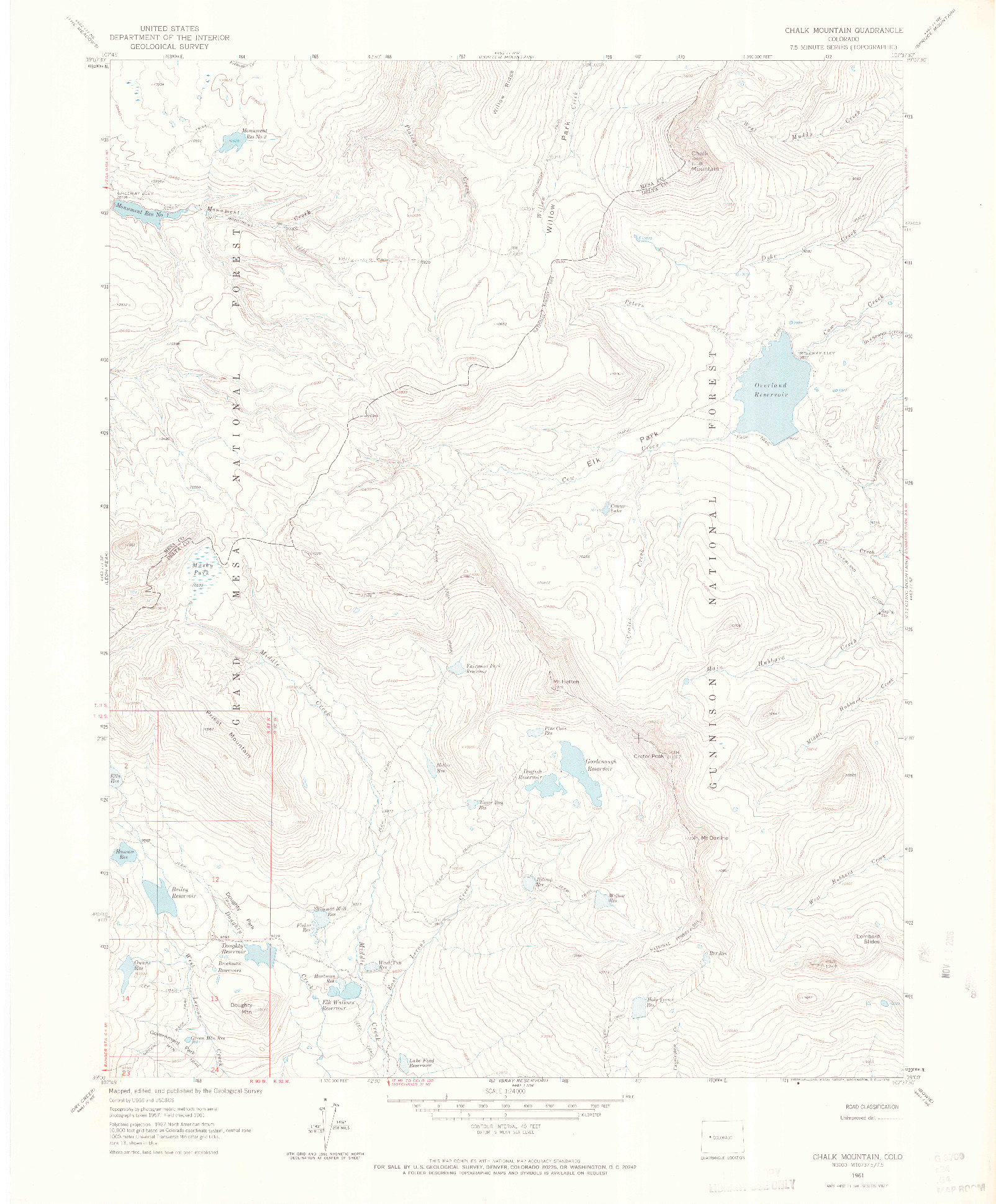 USGS 1:24000-SCALE QUADRANGLE FOR CHALK MOUNTAIN, CO 1961