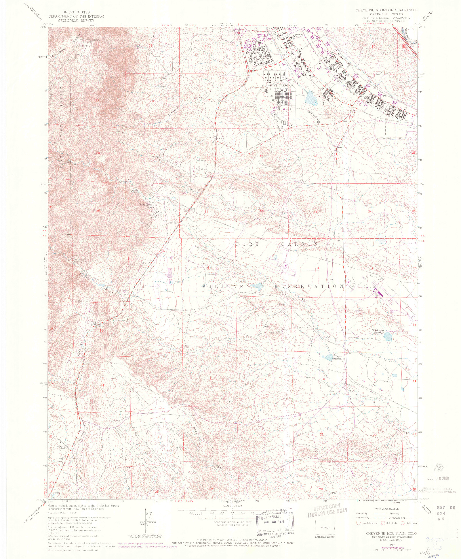 USGS 1:24000-SCALE QUADRANGLE FOR CHEYENNE MOUNTAIN, CO 1961