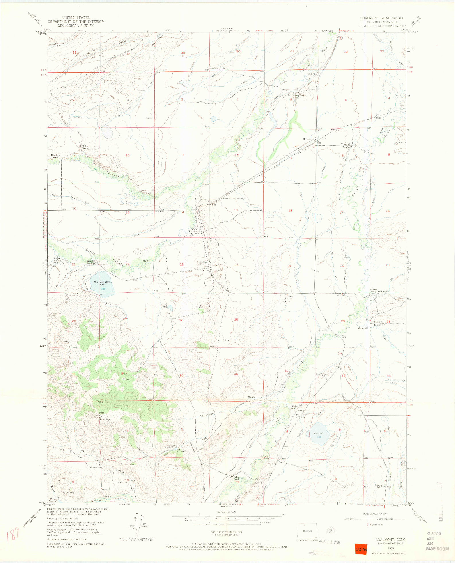 USGS 1:24000-SCALE QUADRANGLE FOR COALMONT, CO 1955
