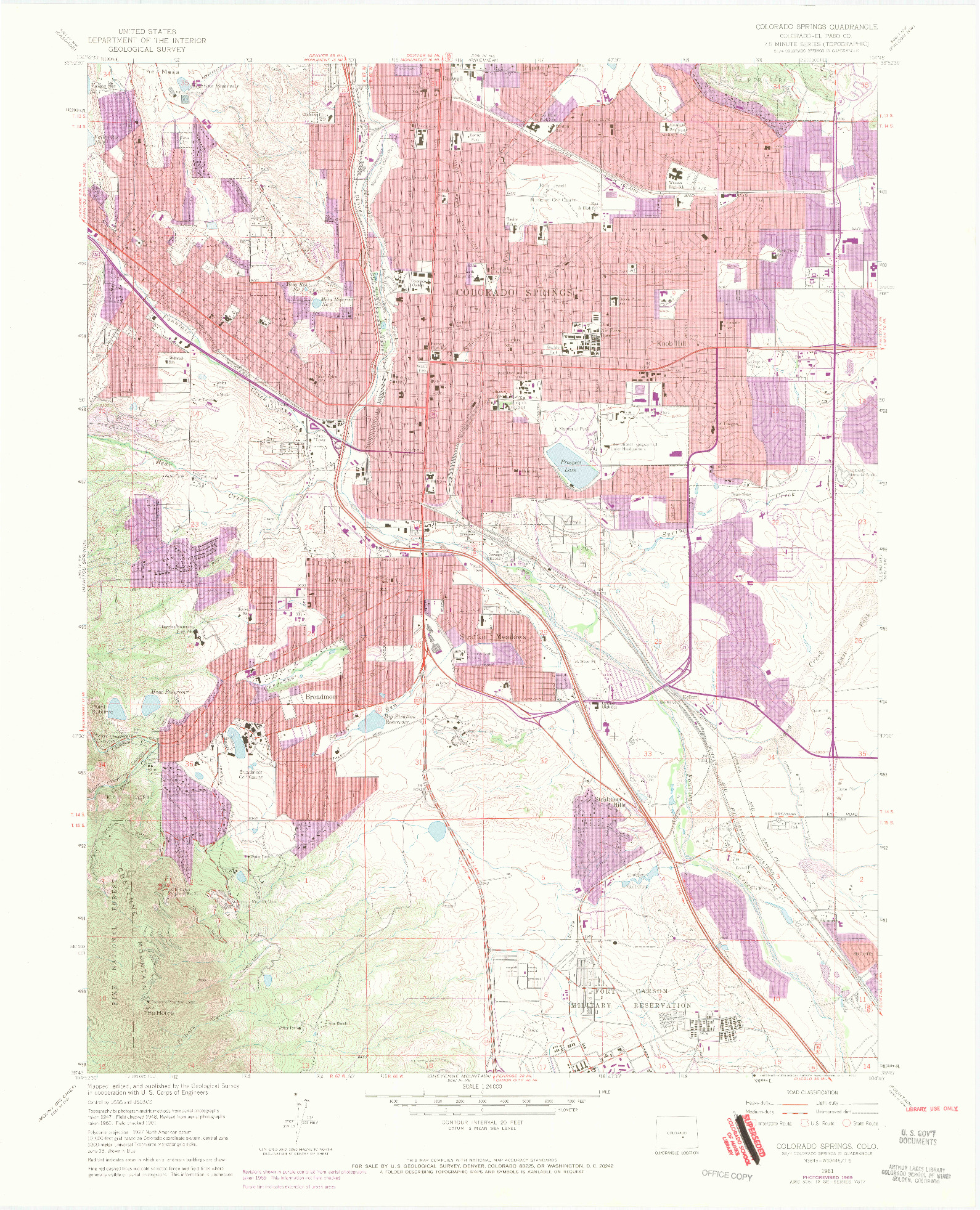 USGS 1:24000-SCALE QUADRANGLE FOR COLORADO SPRINGS, CO 1961