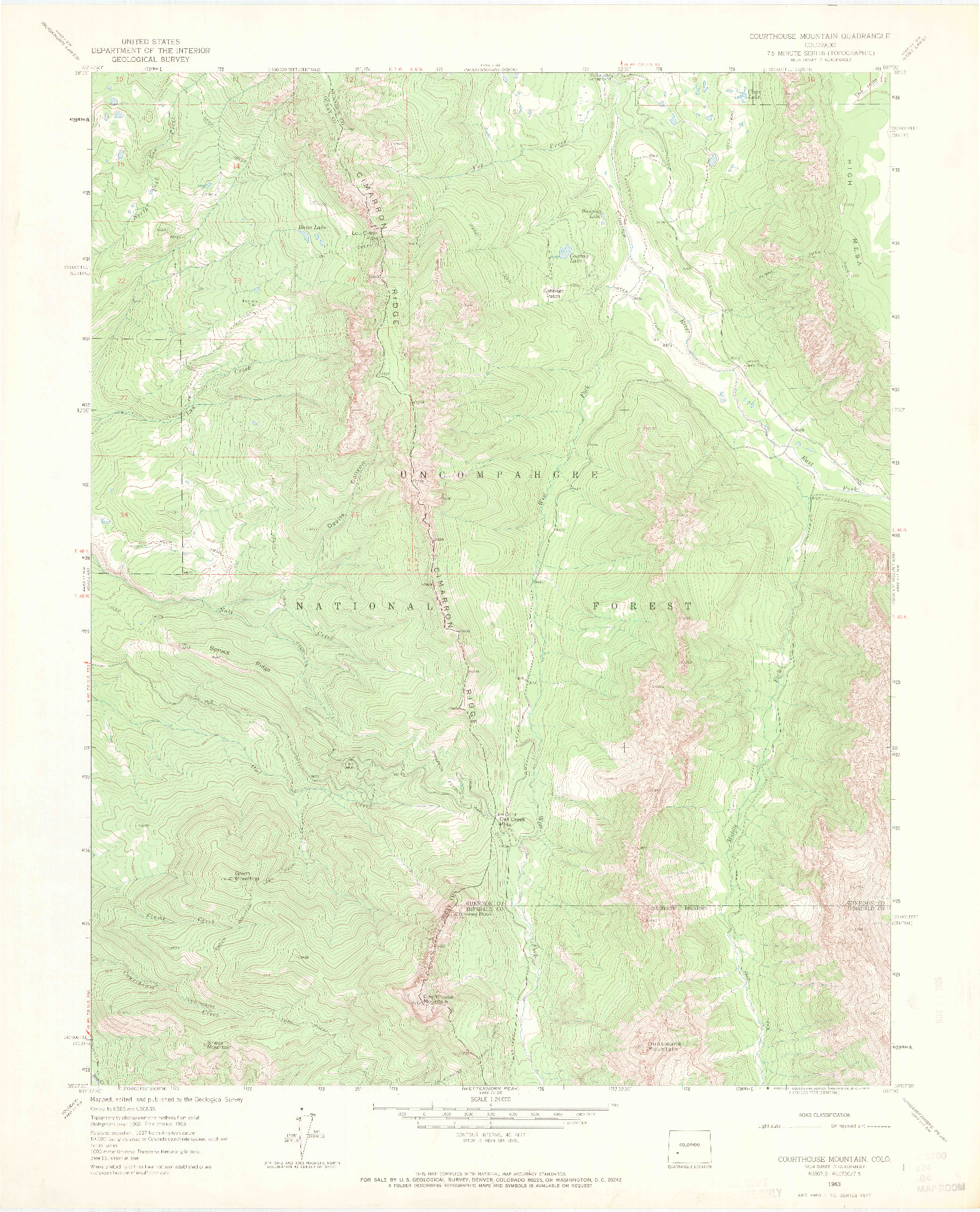 USGS 1:24000-SCALE QUADRANGLE FOR COURTHOUSE MOUNTAIN, CO 1963