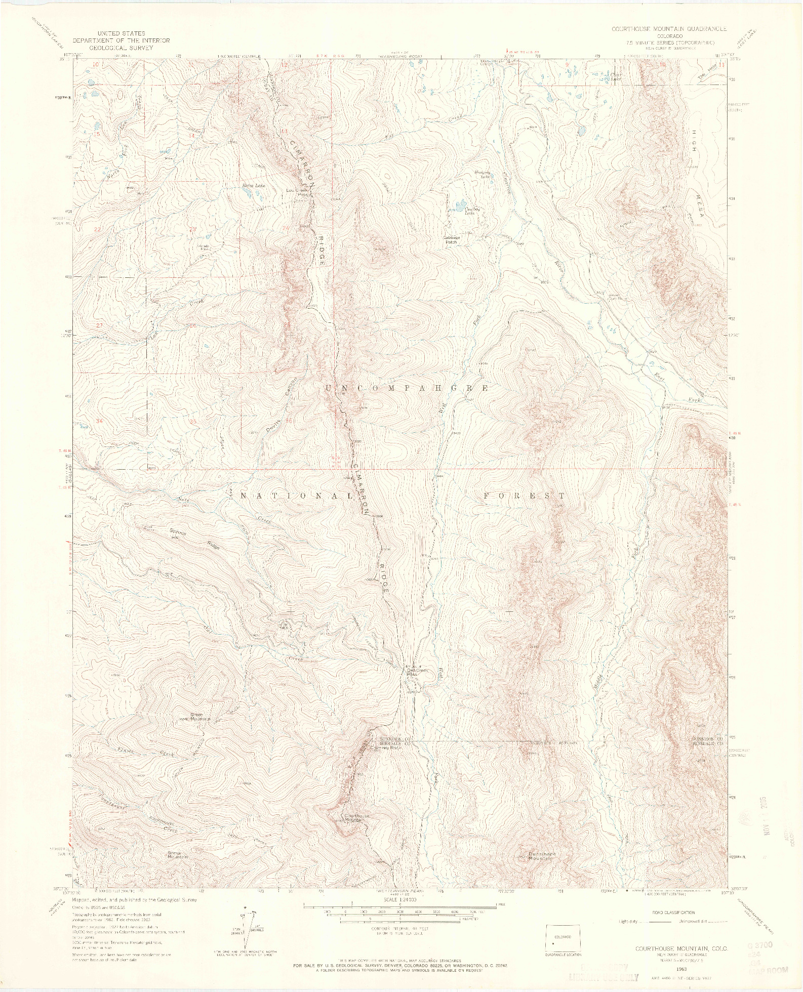 USGS 1:24000-SCALE QUADRANGLE FOR COURTHOUSE MOUNTAIN, CO 1963