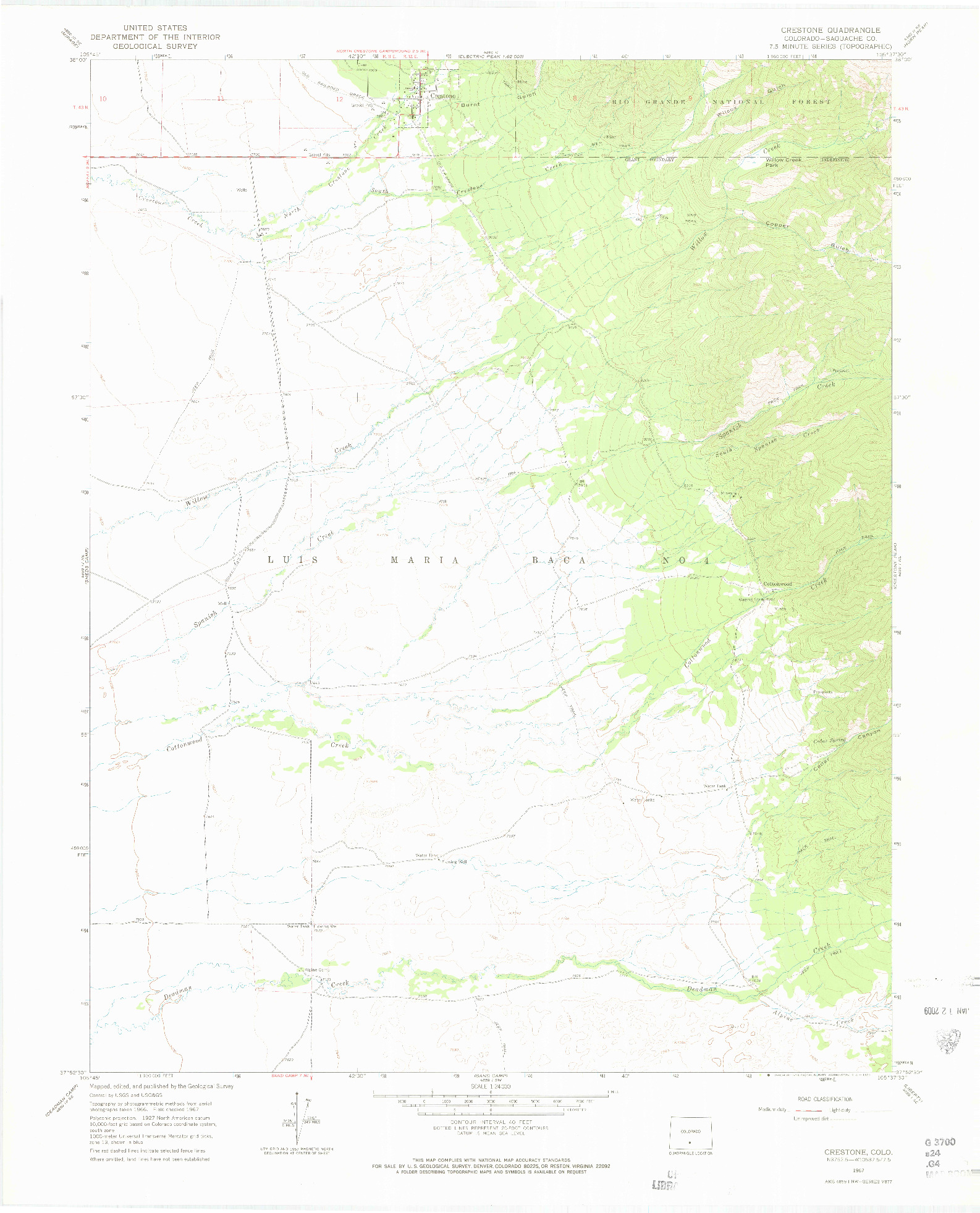USGS 1:24000-SCALE QUADRANGLE FOR CRESTONE, CO 1967