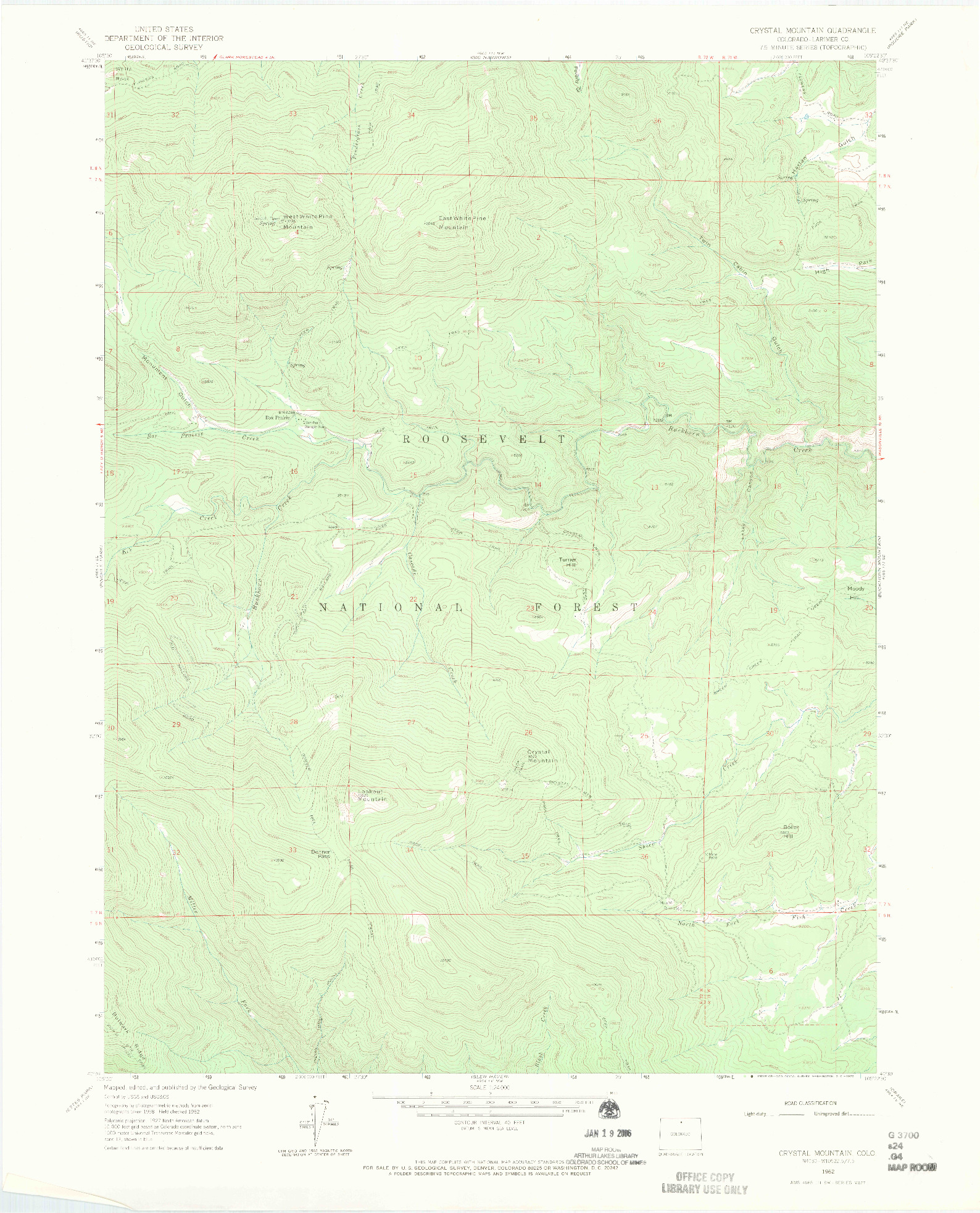 USGS 1:24000-SCALE QUADRANGLE FOR CRYSTAL MOUNTAIN, CO 1962