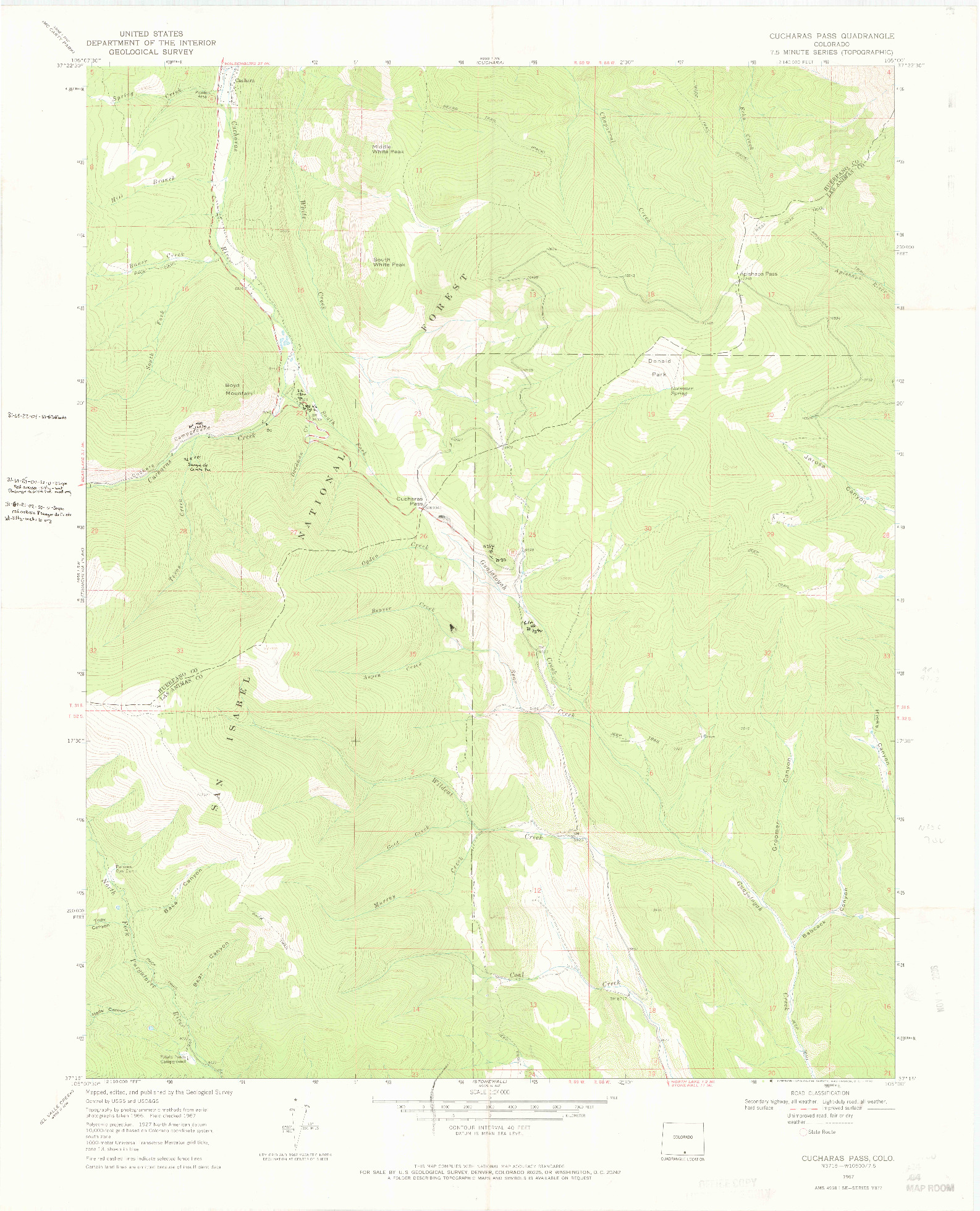 USGS 1:24000-SCALE QUADRANGLE FOR CUCHARAS PASS, CO 1967