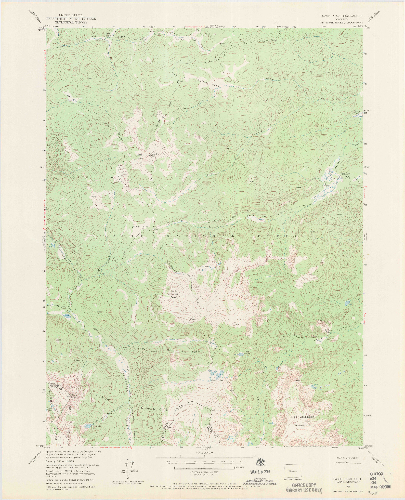 USGS 1:24000-SCALE QUADRANGLE FOR DAVIS PEAK, CO 1955