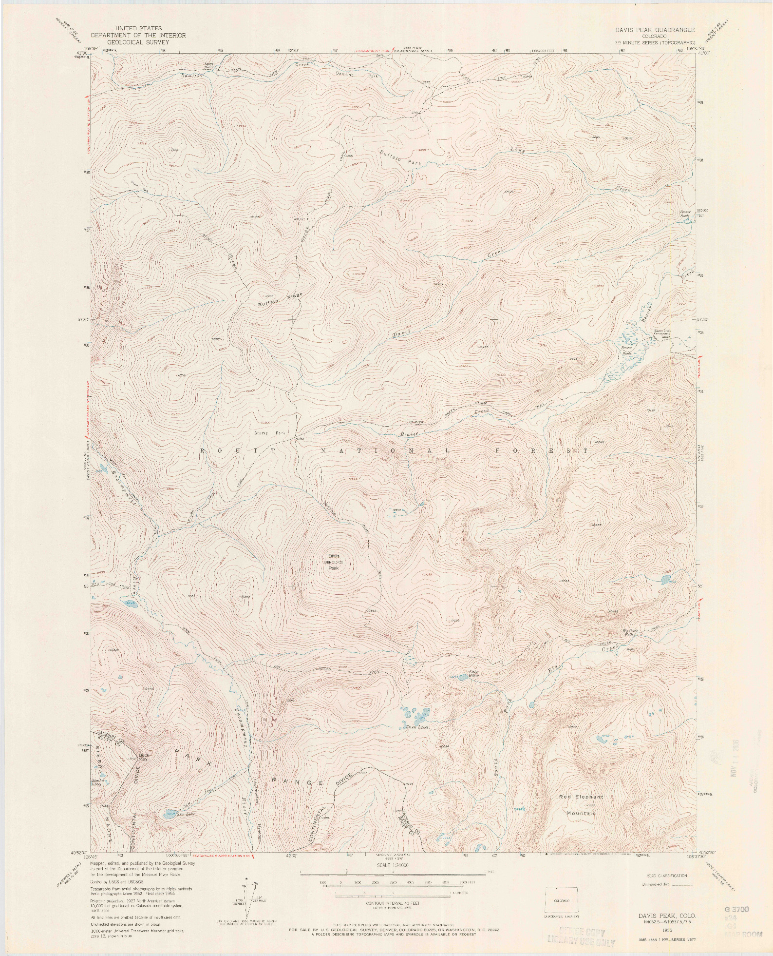 USGS 1:24000-SCALE QUADRANGLE FOR DAVIS PEAK, CO 1955