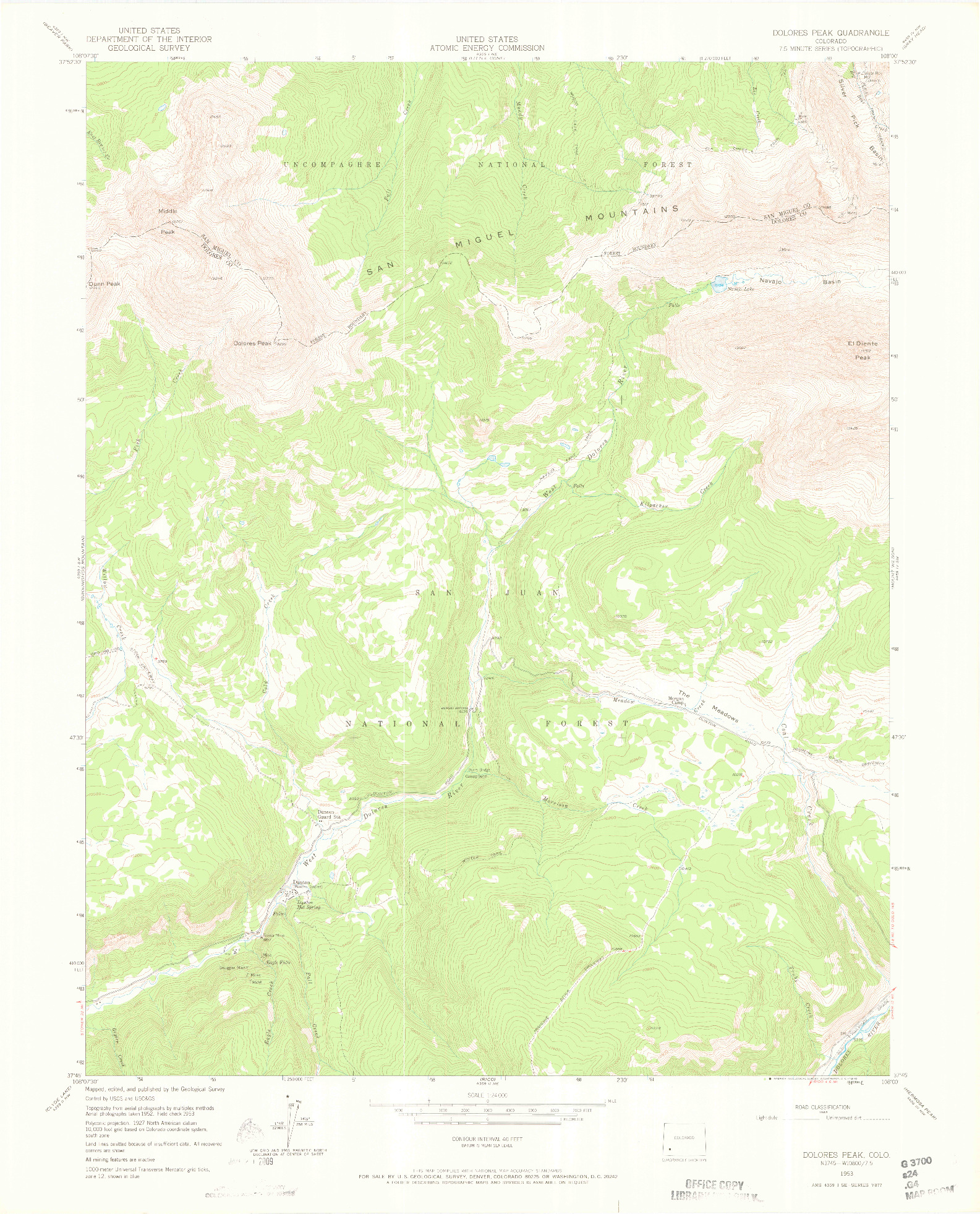 USGS 1:24000-SCALE QUADRANGLE FOR DOLORES PEAK, CO 1953