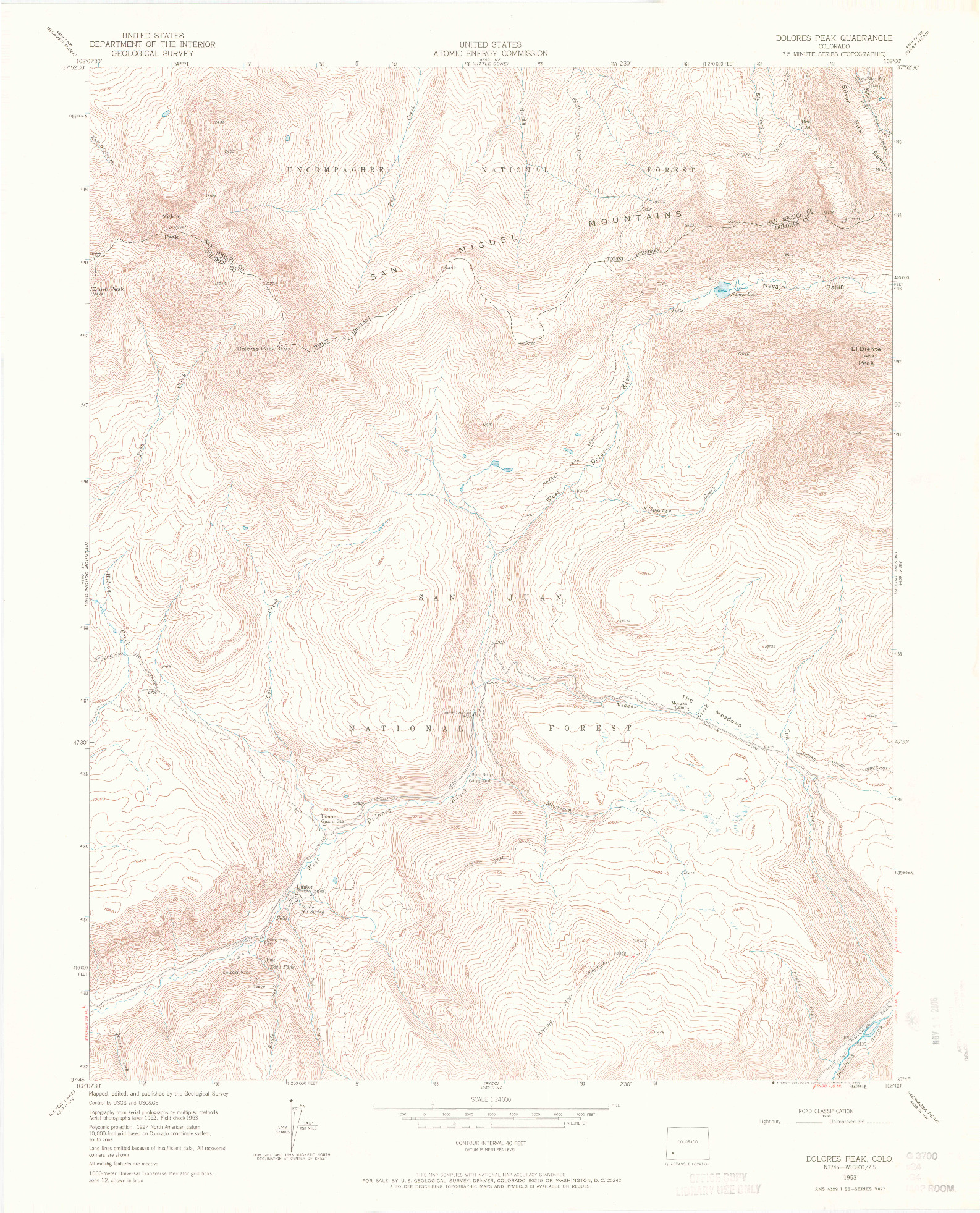 USGS 1:24000-SCALE QUADRANGLE FOR DOLORES PEAK, CO 1953