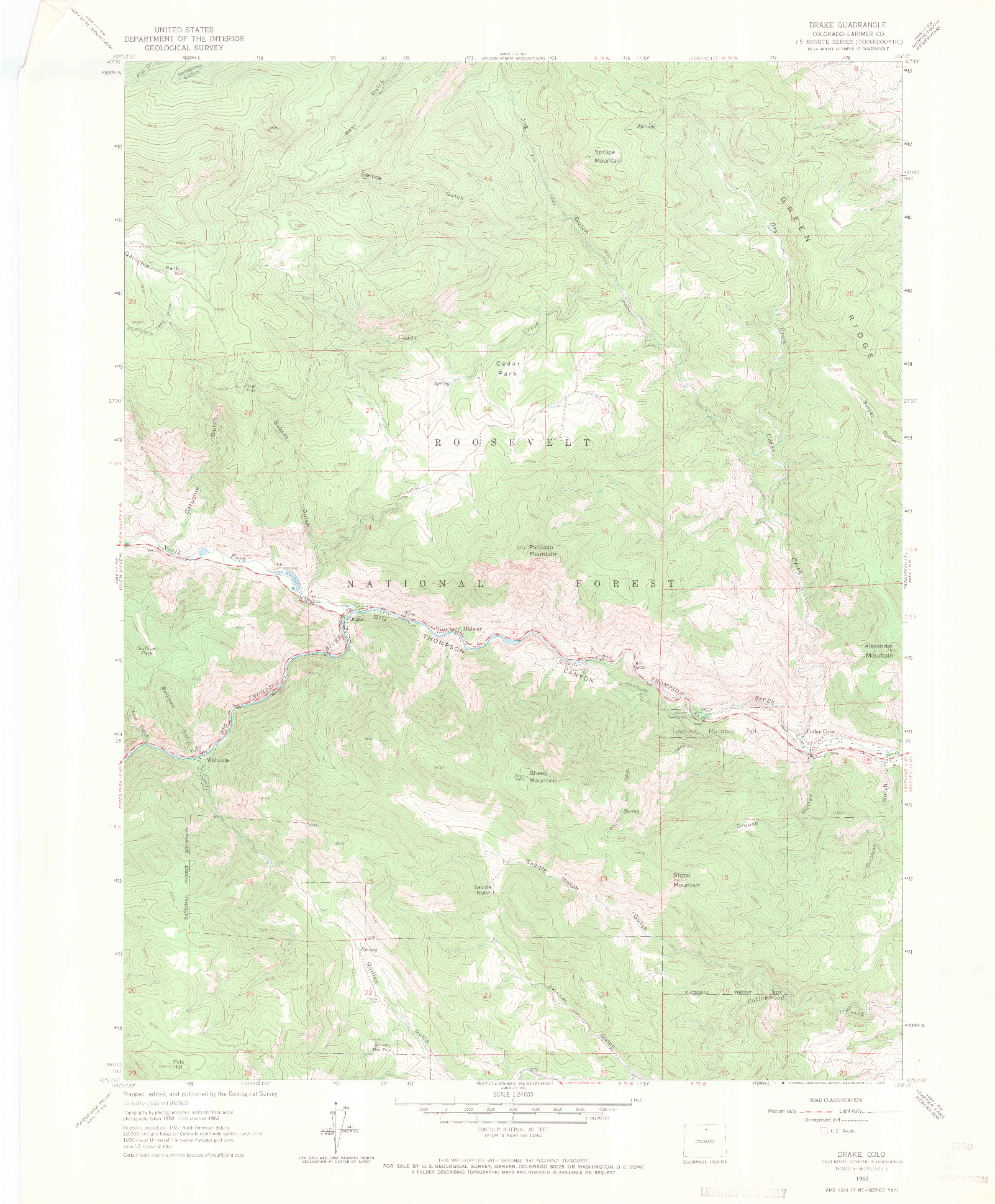USGS 1:24000-SCALE QUADRANGLE FOR DRAKE, CO 1962