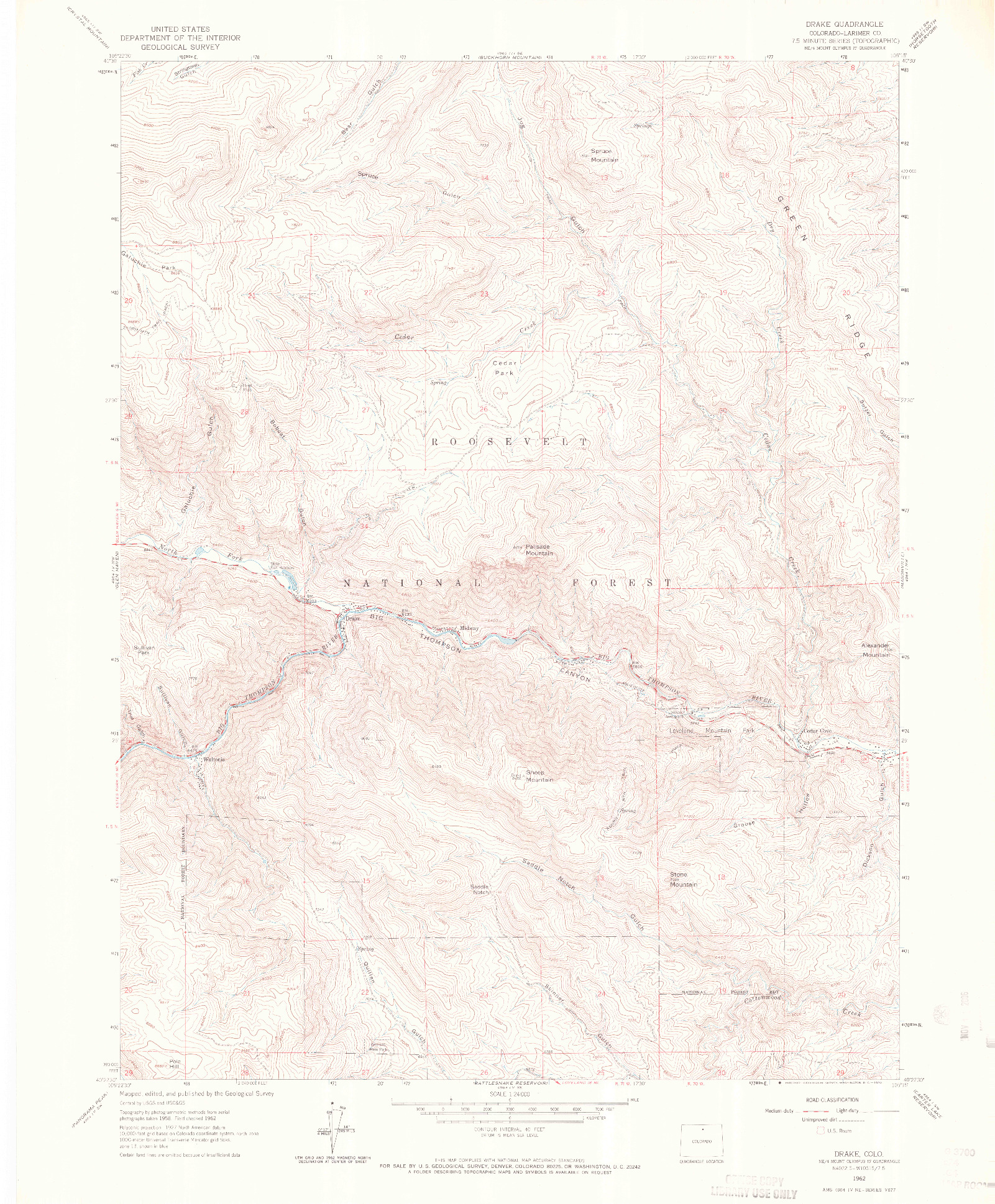 USGS 1:24000-SCALE QUADRANGLE FOR DRAKE, CO 1962