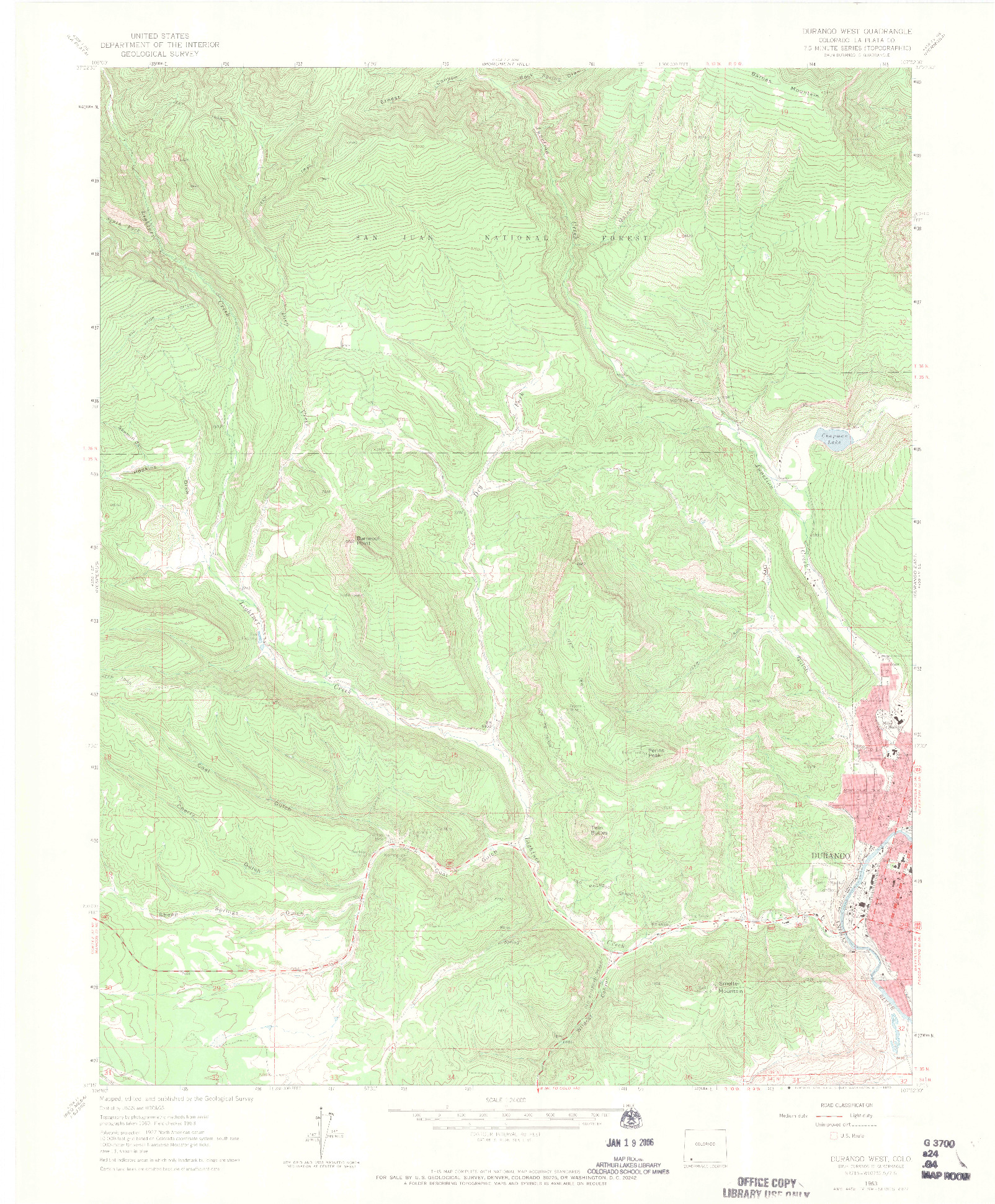 USGS 1:24000-SCALE QUADRANGLE FOR DURANGO WEST, CO 1963