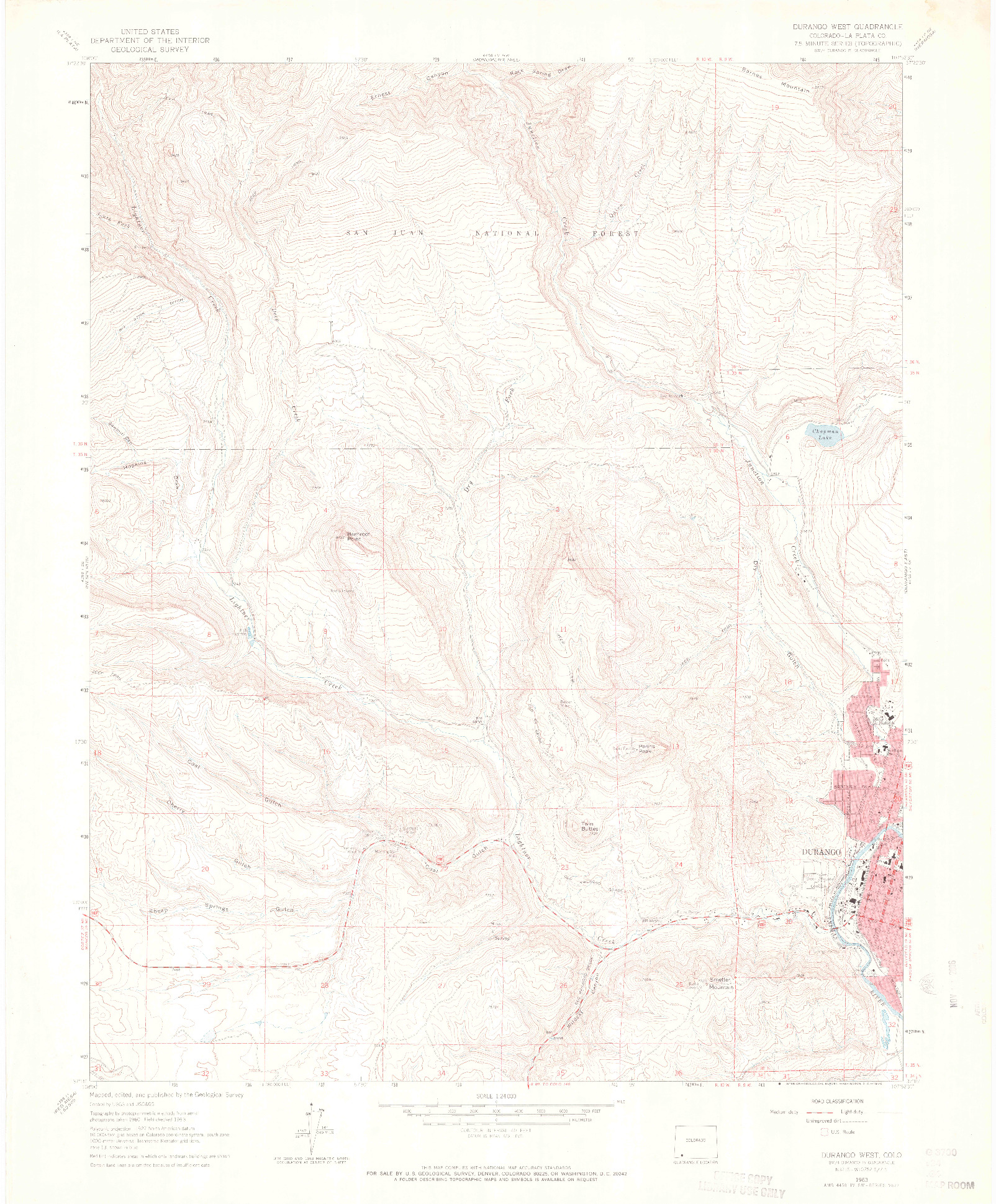 USGS 1:24000-SCALE QUADRANGLE FOR DURANGO WEST, CO 1963