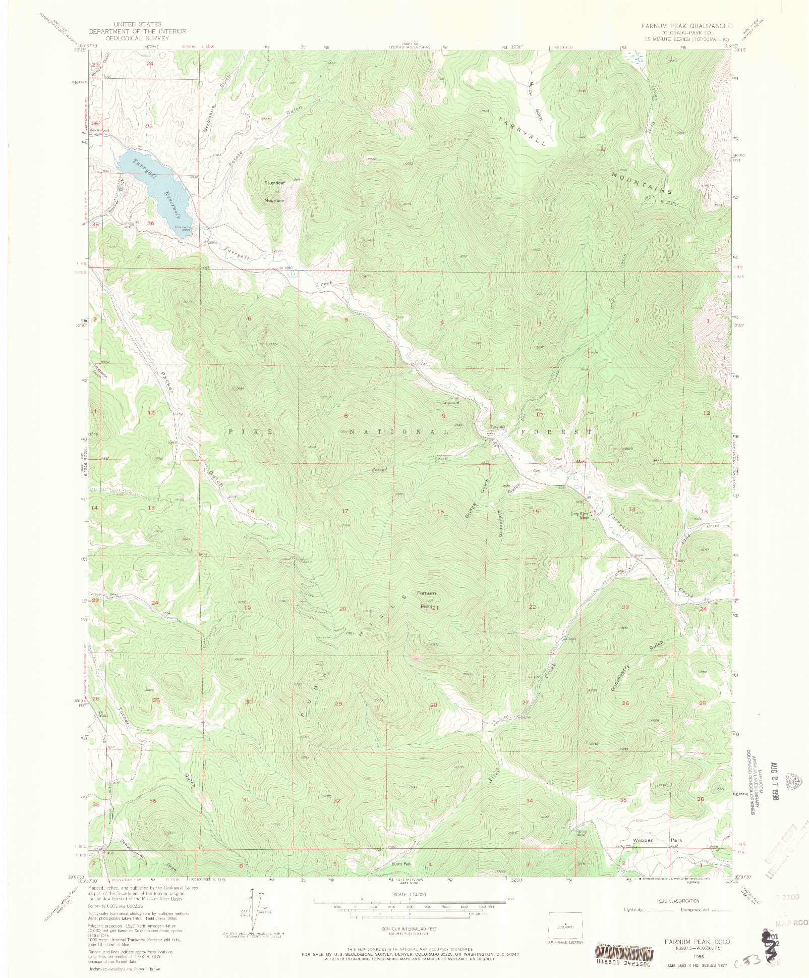 USGS 1:24000-SCALE QUADRANGLE FOR FARNUM PEAK, CO 1956