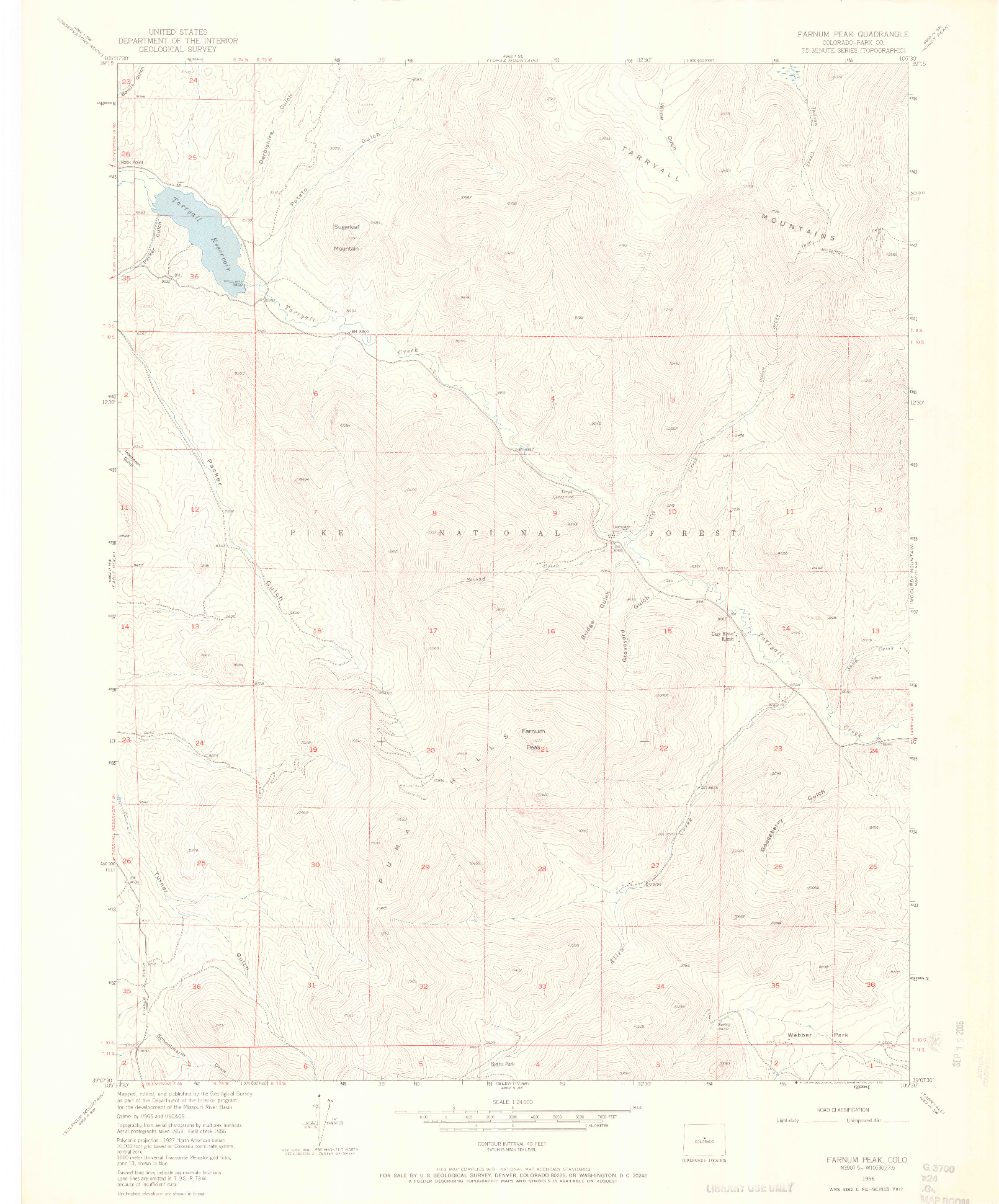 USGS 1:24000-SCALE QUADRANGLE FOR FARNUM PEAK, CO 1956