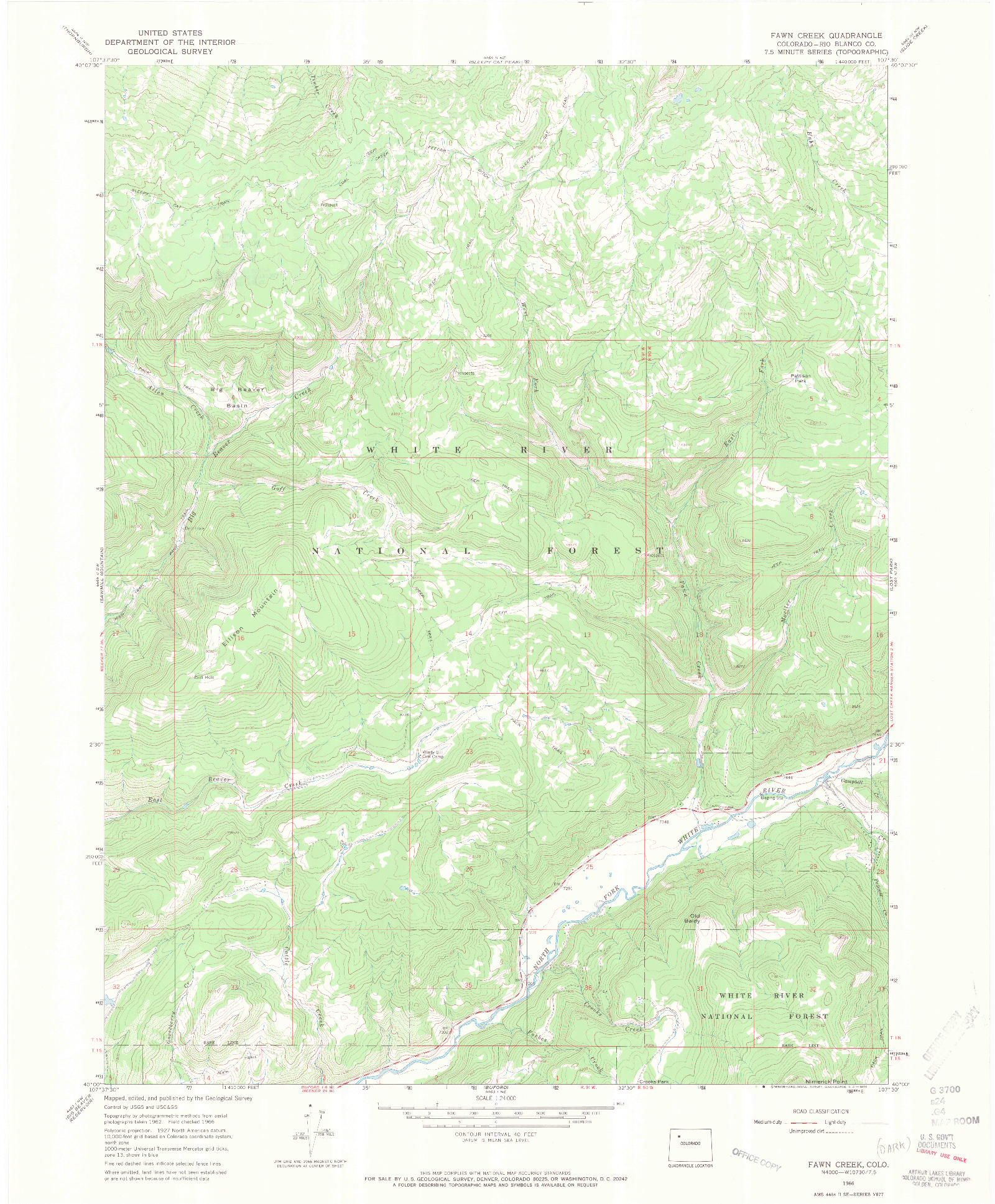 USGS 1:24000-SCALE QUADRANGLE FOR FAWN CREEK, CO 1966