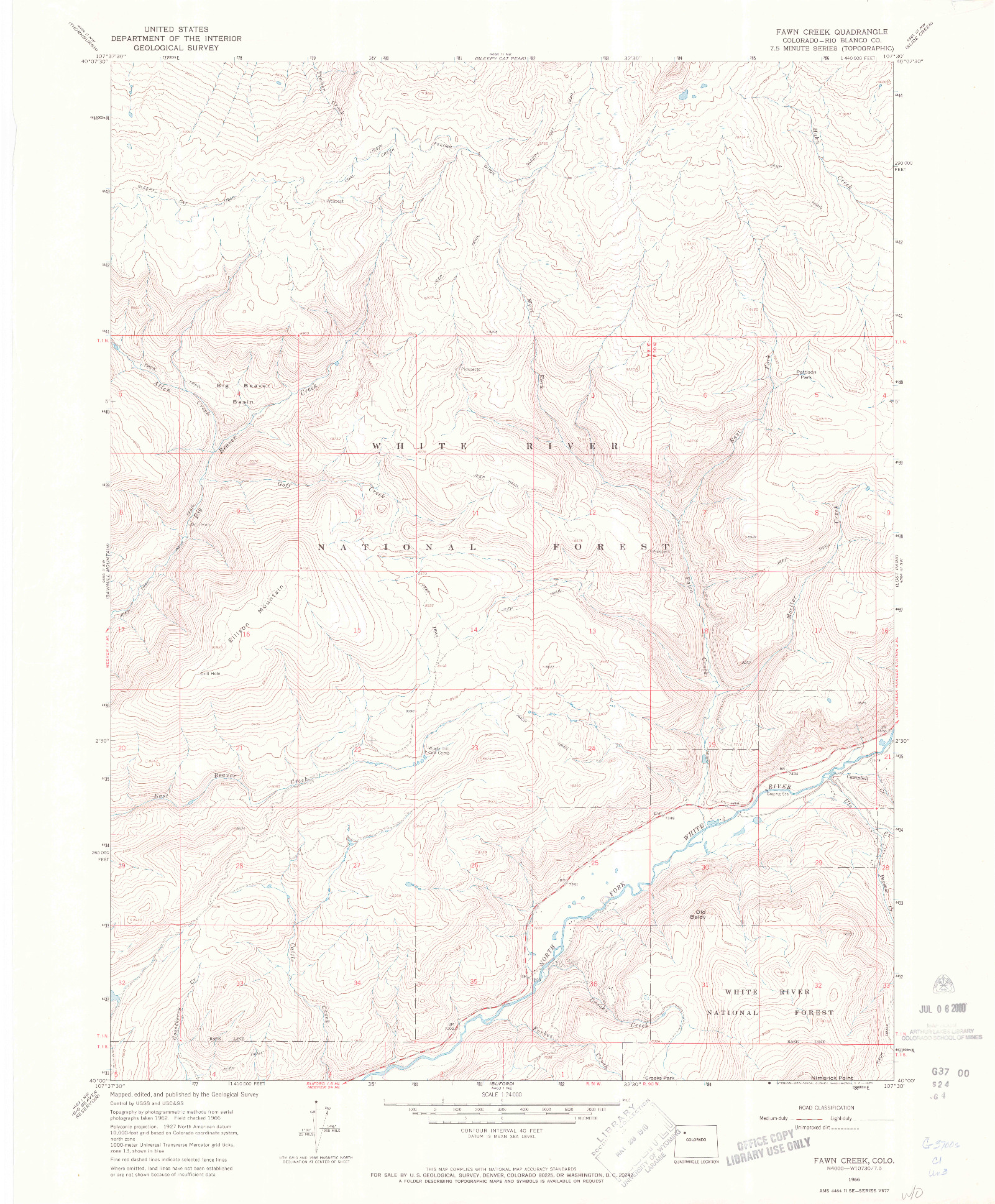 USGS 1:24000-SCALE QUADRANGLE FOR FAWN CREEK, CO 1966