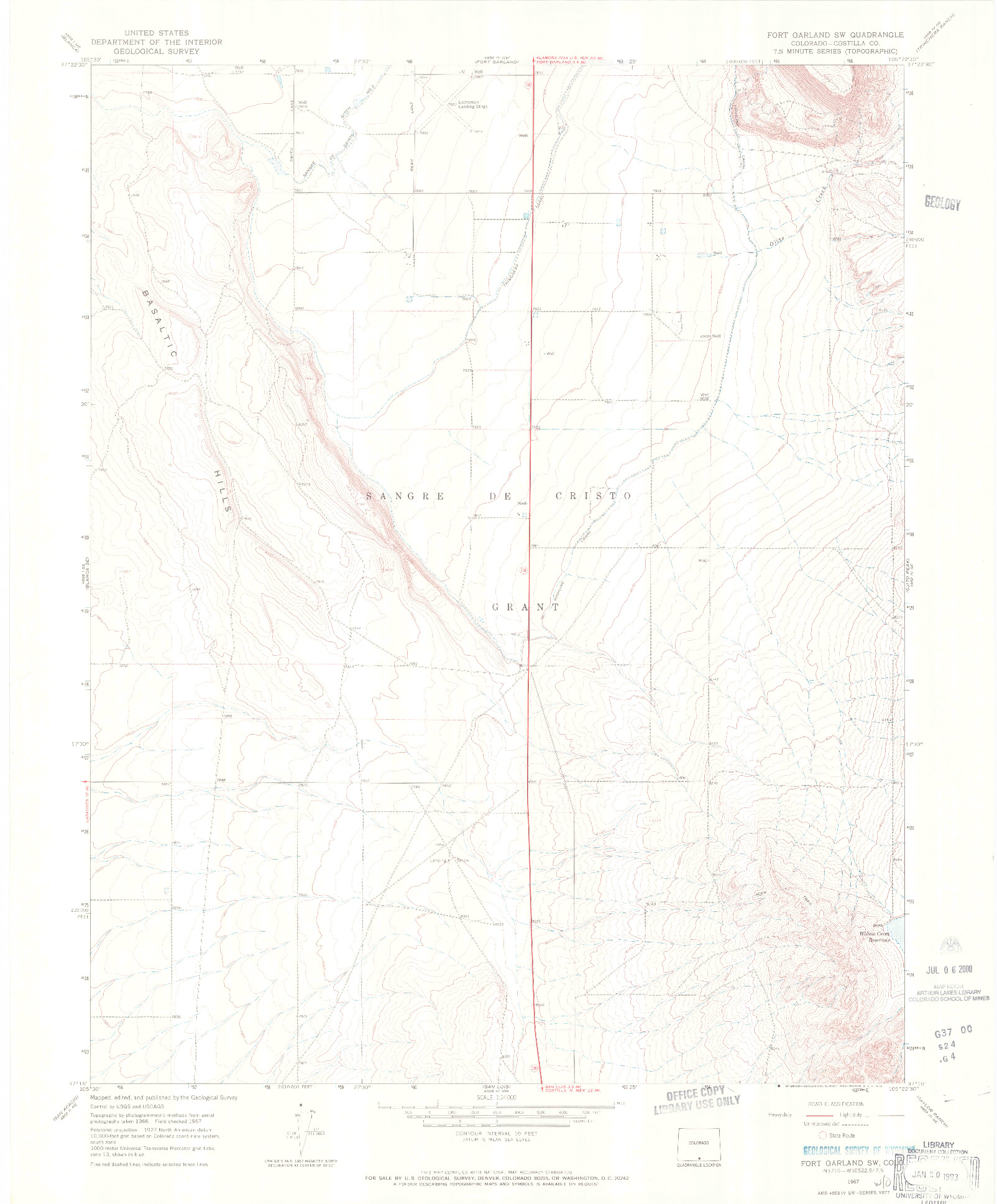 USGS 1:24000-SCALE QUADRANGLE FOR FORT GARLAND SW, CO 1967