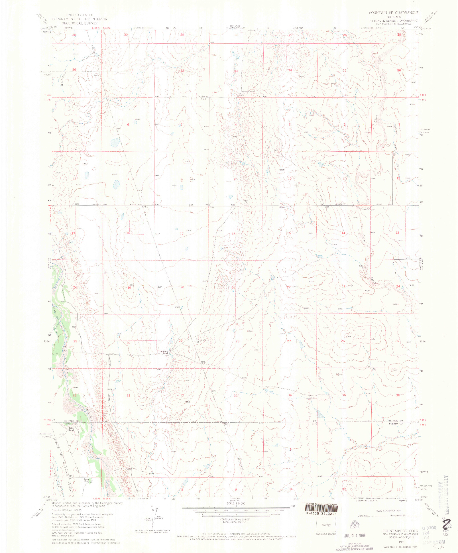 USGS 1:24000-SCALE QUADRANGLE FOR FOUNTAIN SE, CO 1961