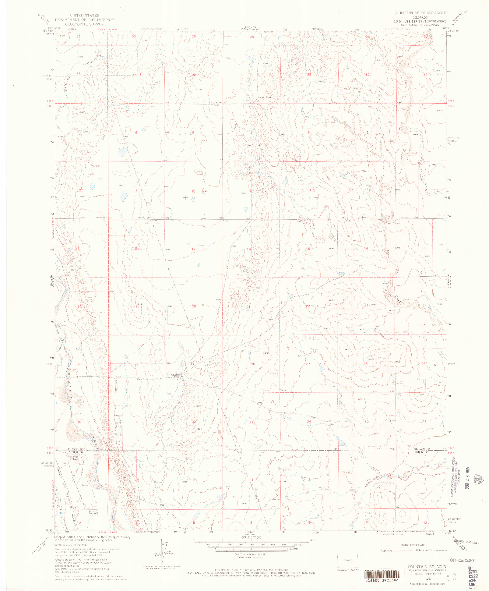 USGS 1:24000-SCALE QUADRANGLE FOR FOUNTAIN SE, CO 1961