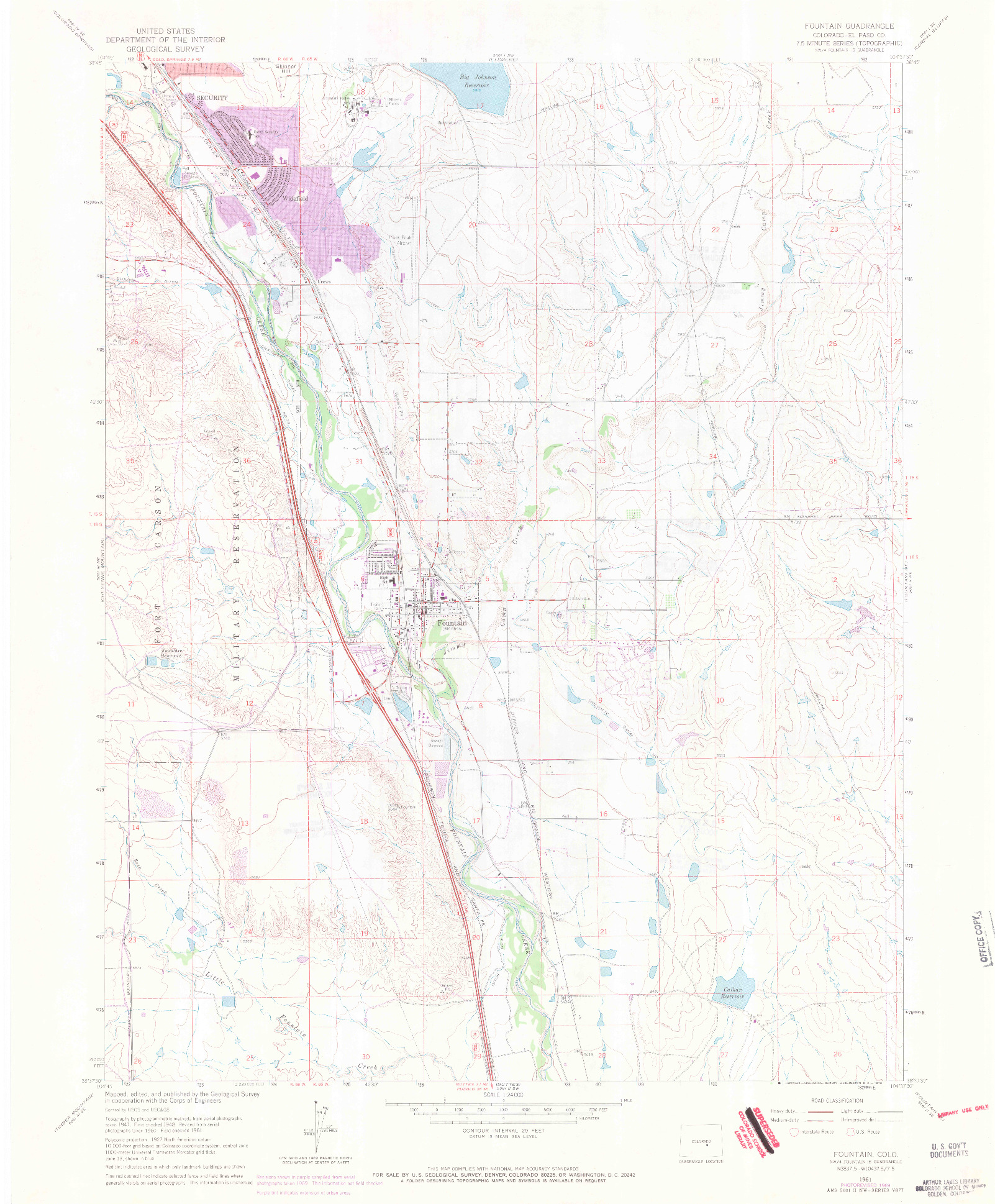 USGS 1:24000-SCALE QUADRANGLE FOR FOUNTAIN, CO 1961