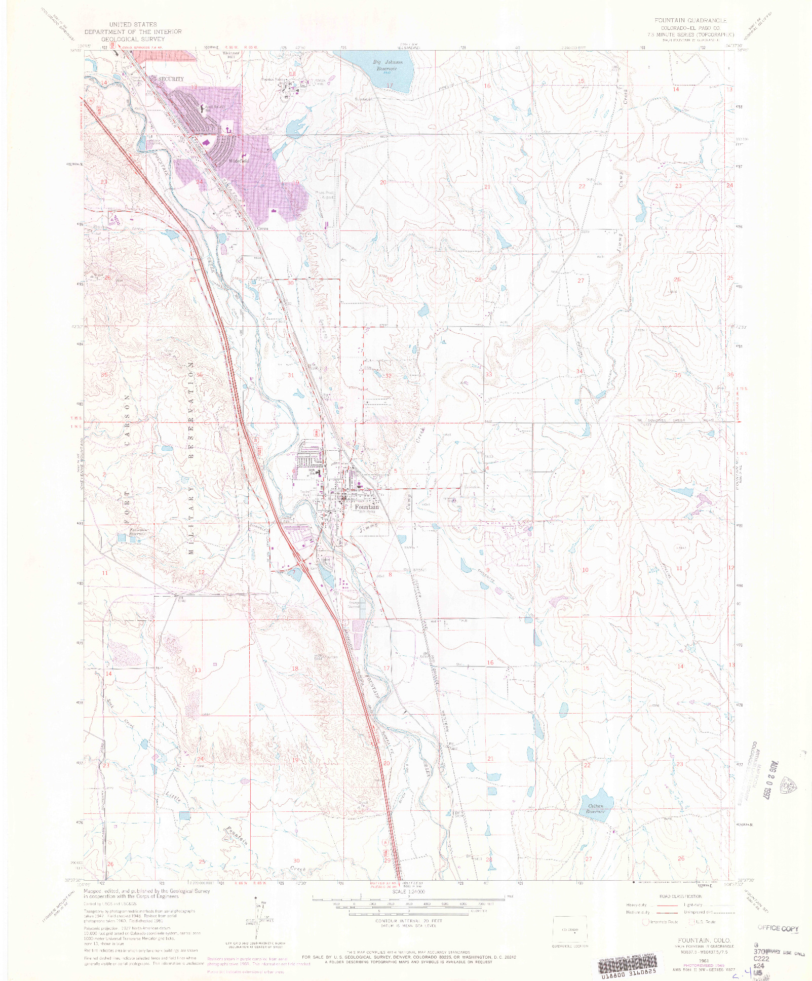 USGS 1:24000-SCALE QUADRANGLE FOR FOUNTAIN, CO 1961