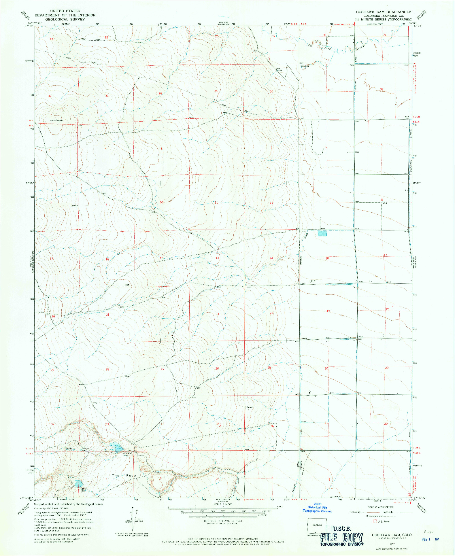 USGS 1:24000-SCALE QUADRANGLE FOR GOSHAWK DAM, CO 1967