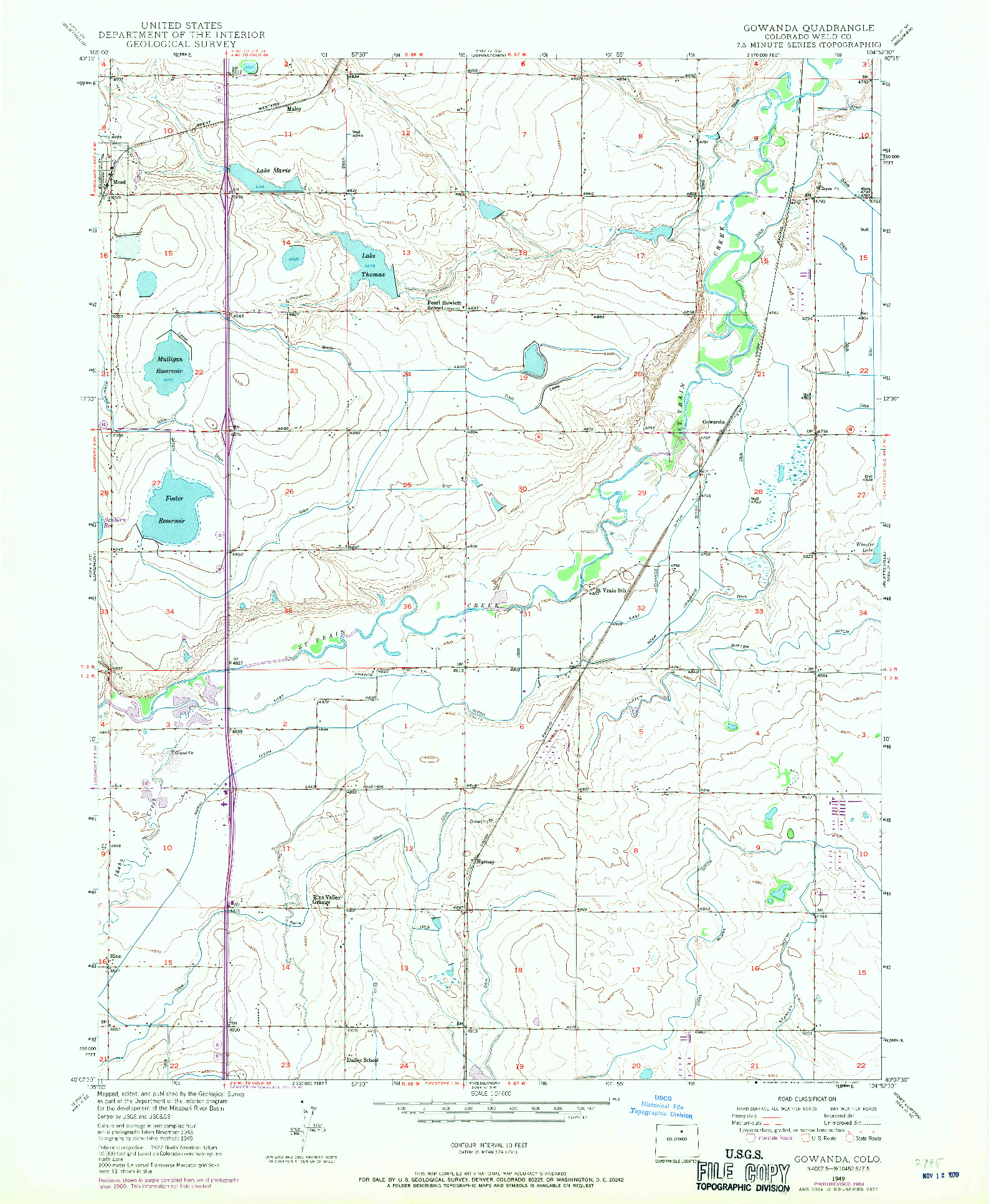 USGS 1:24000-SCALE QUADRANGLE FOR GOWANDA, CO 1949