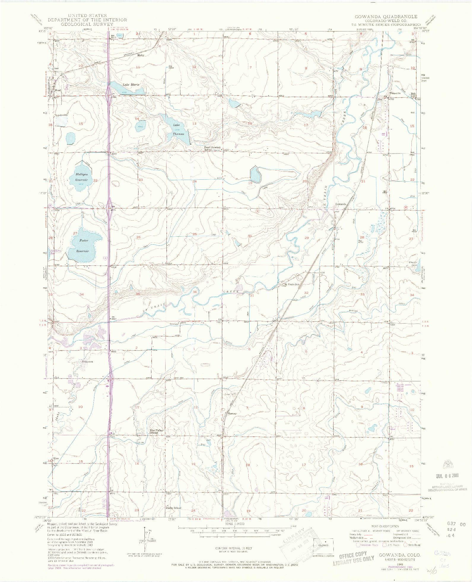 USGS 1:24000-SCALE QUADRANGLE FOR GOWANDA, CO 1949