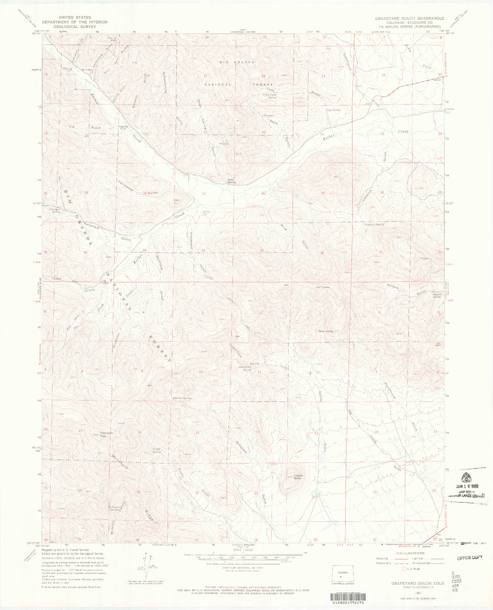 USGS 1:24000-SCALE QUADRANGLE FOR GRAVEYARD GULCH, CO 1967