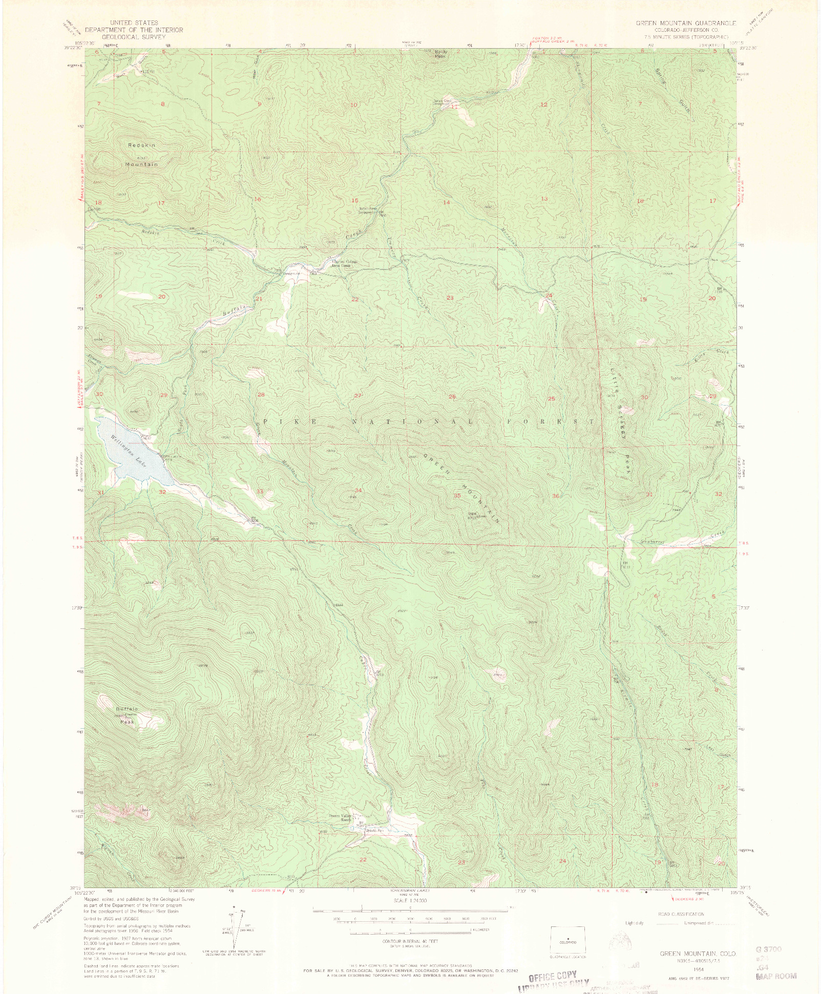 USGS 1:24000-SCALE QUADRANGLE FOR GREEN MOUNTAIN, CO 1954