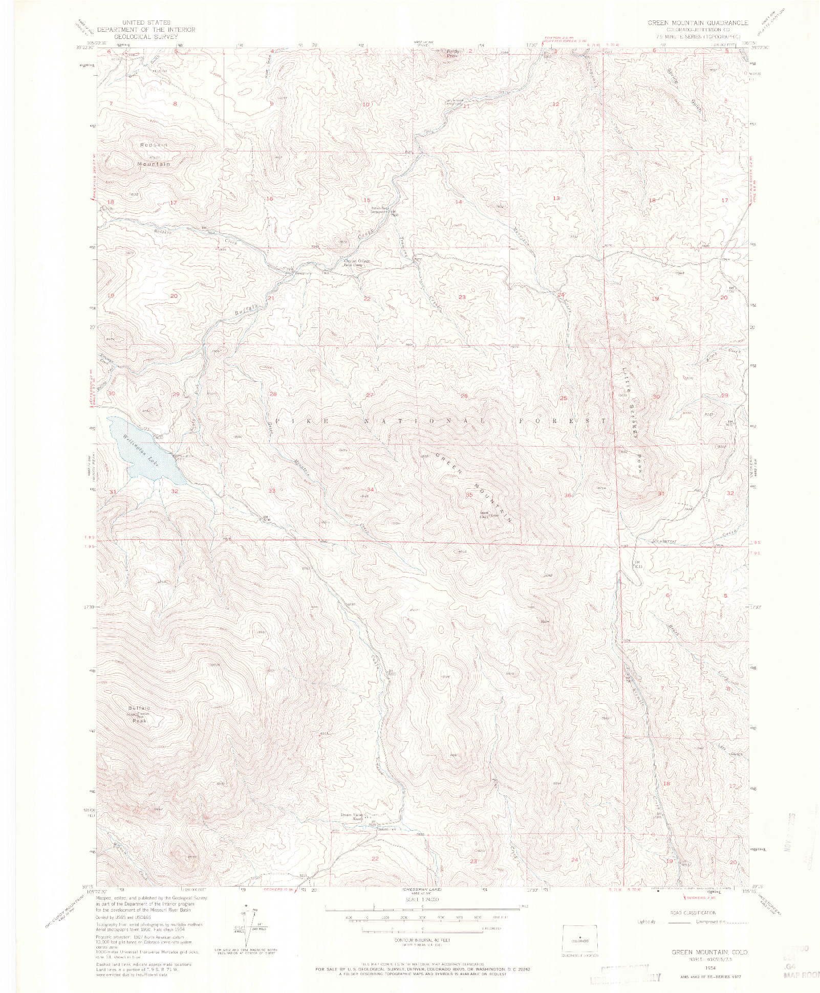 USGS 1:24000-SCALE QUADRANGLE FOR GREEN MOUNTAIN, CO 1954