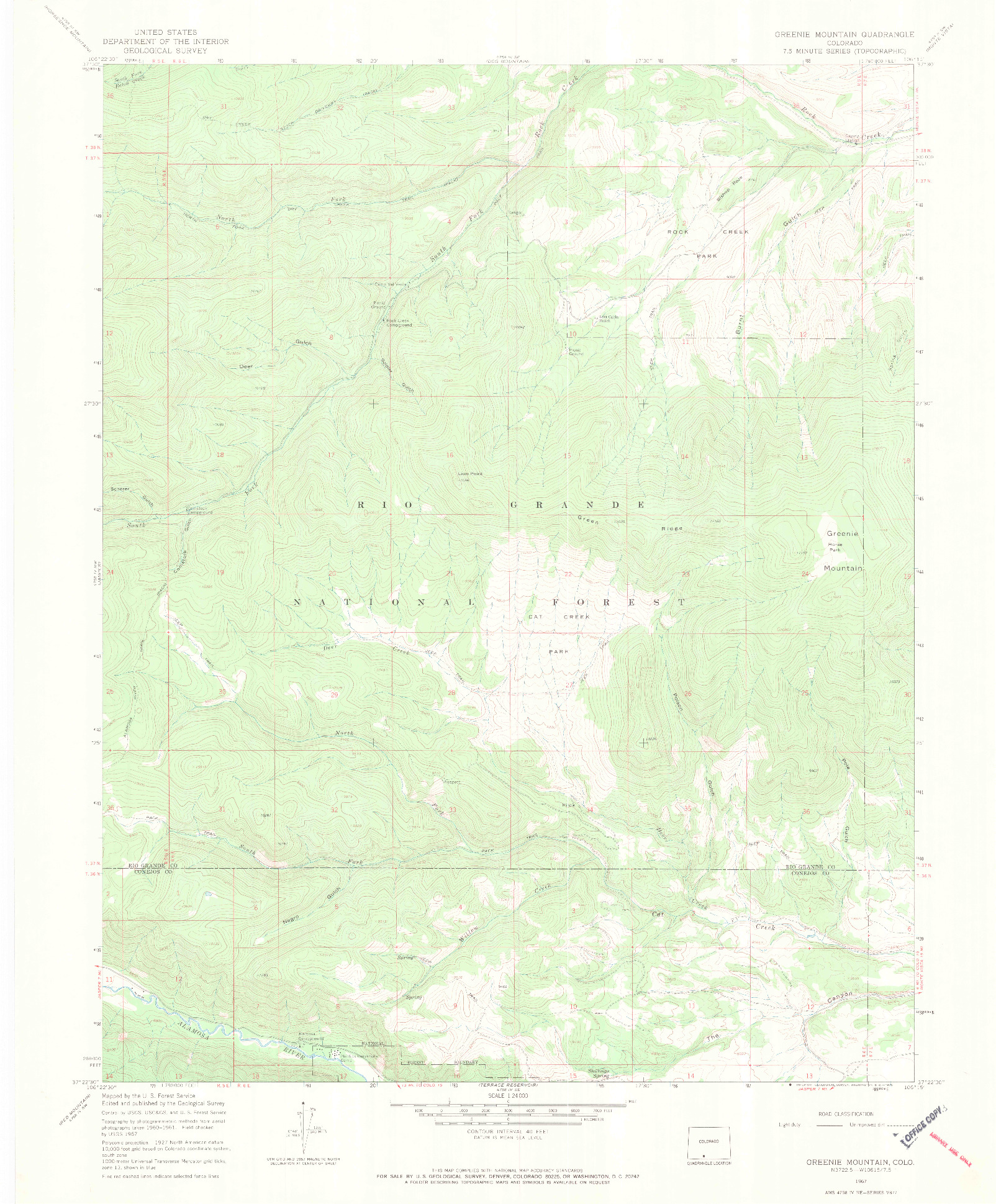 USGS 1:24000-SCALE QUADRANGLE FOR GREENIE MOUNTAIN, CO 1967