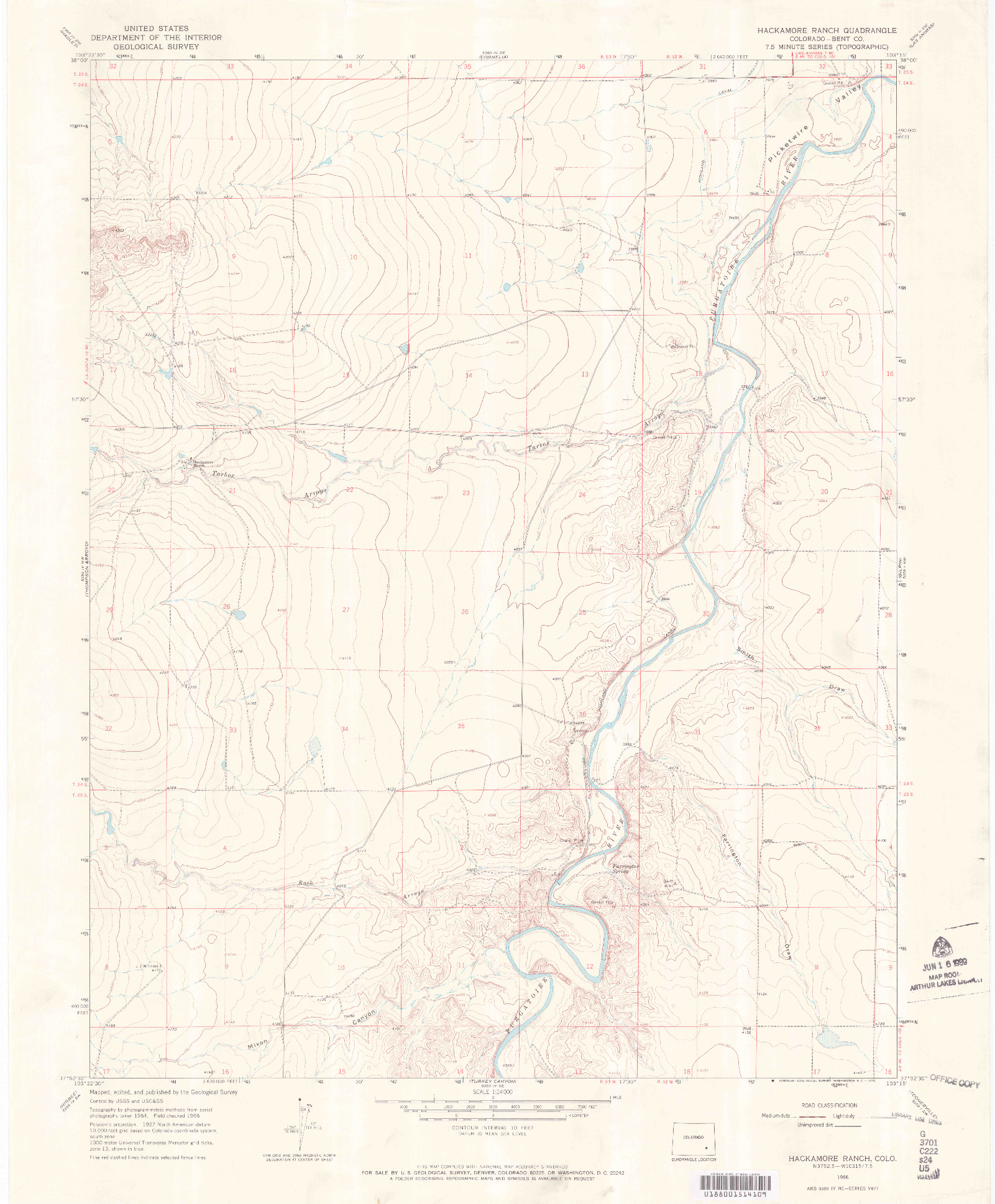 USGS 1:24000-SCALE QUADRANGLE FOR HACKAMORE RANCH, CO 1966