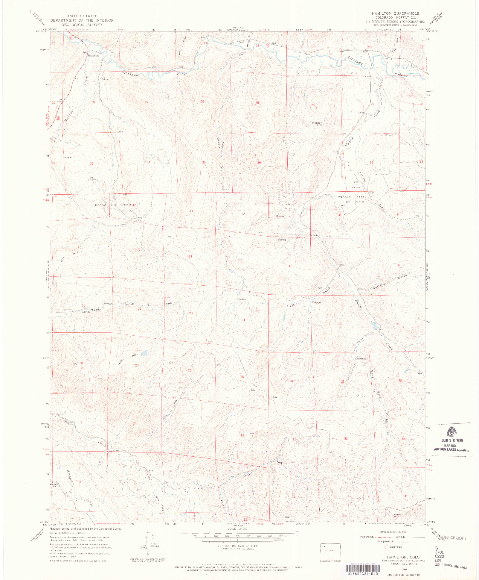 USGS 1:24000-SCALE QUADRANGLE FOR HAMILTON, CO 1966