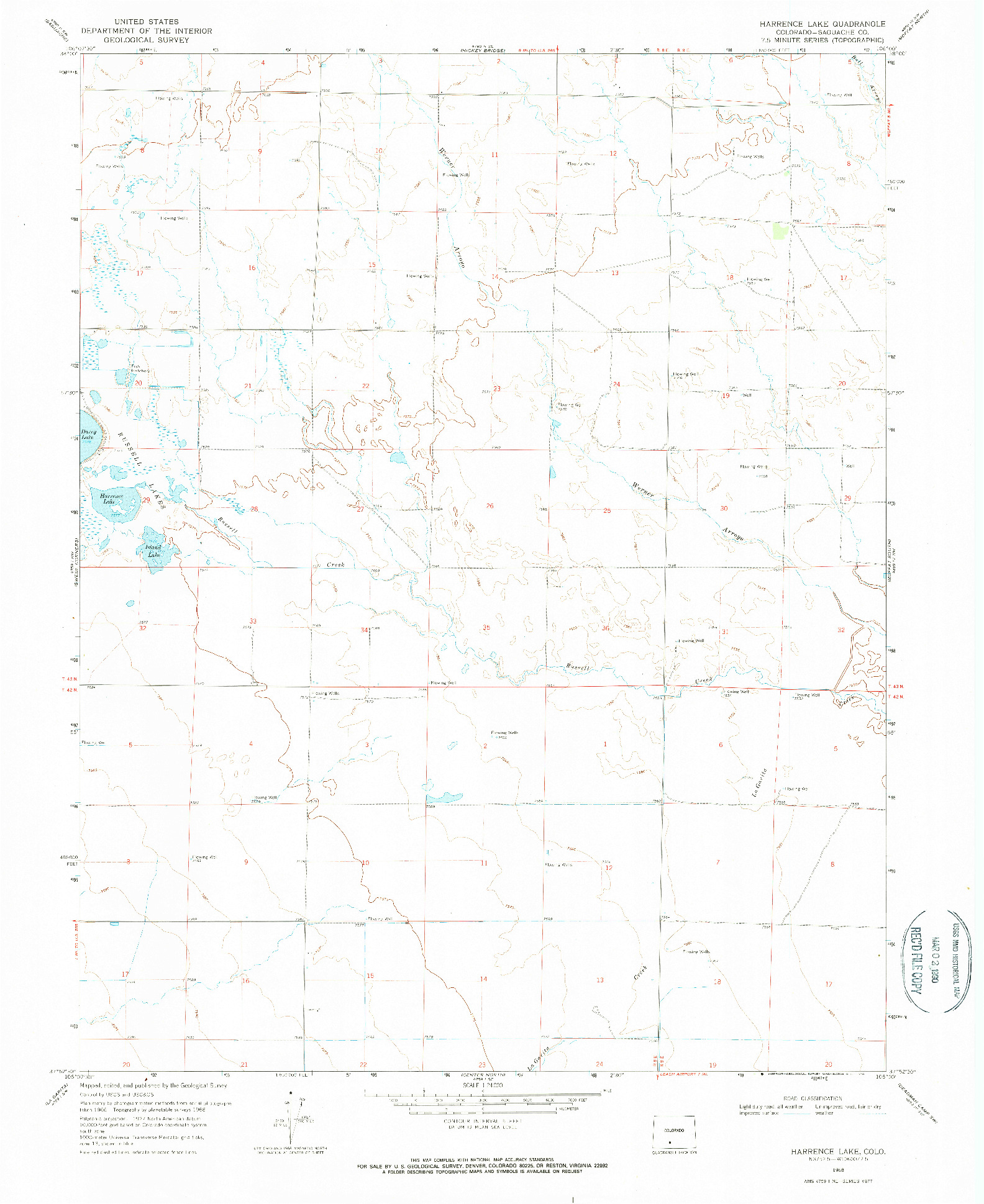 USGS 1:24000-SCALE QUADRANGLE FOR HARRENCE LAKE, CO 1968