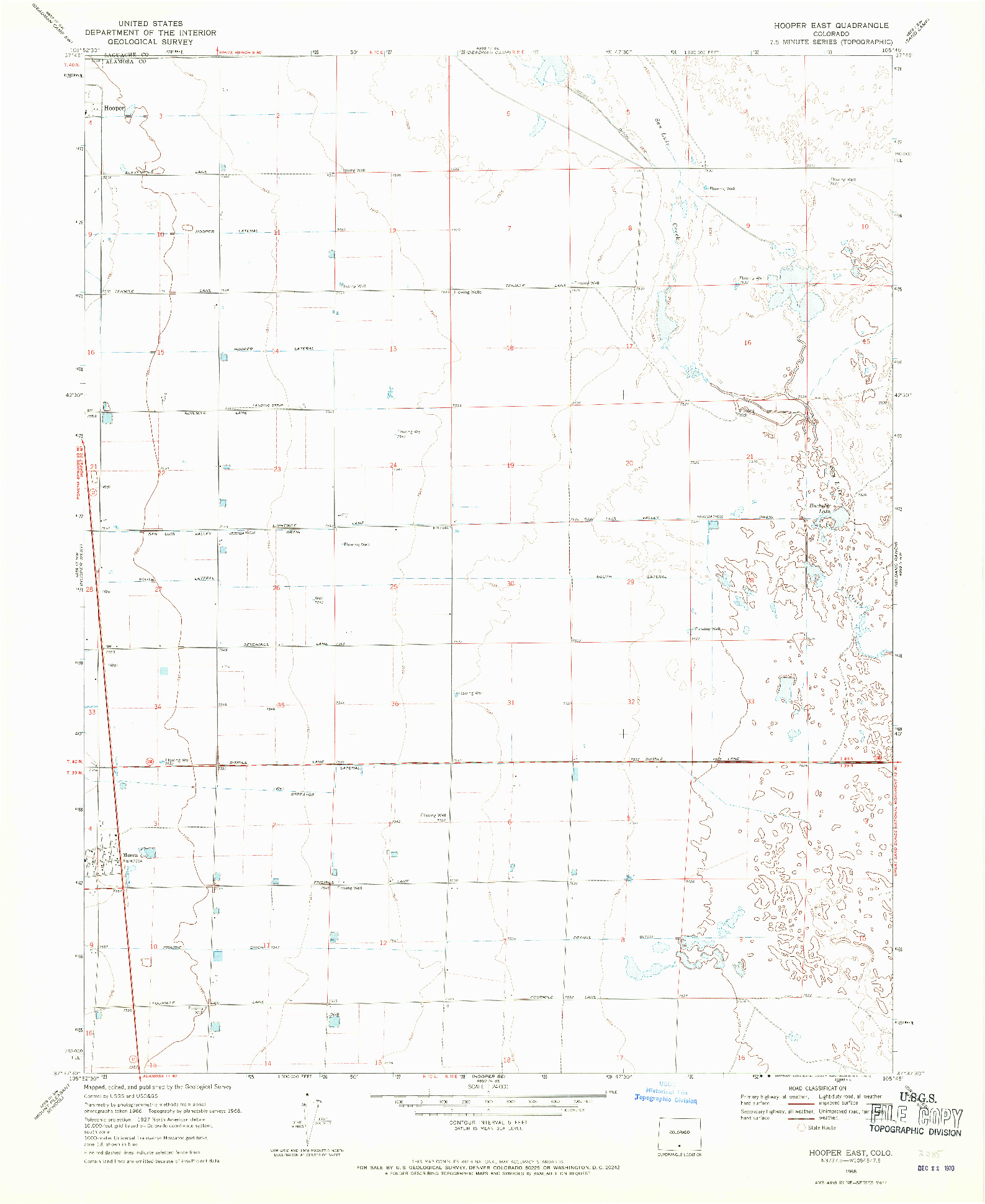 USGS 1:24000-SCALE QUADRANGLE FOR HOOPER EAST, CO 1968