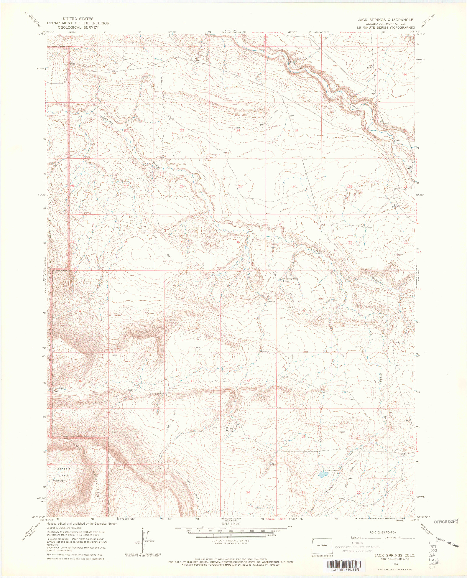 USGS 1:24000-SCALE QUADRANGLE FOR JACK SPRINGS, CO 1966